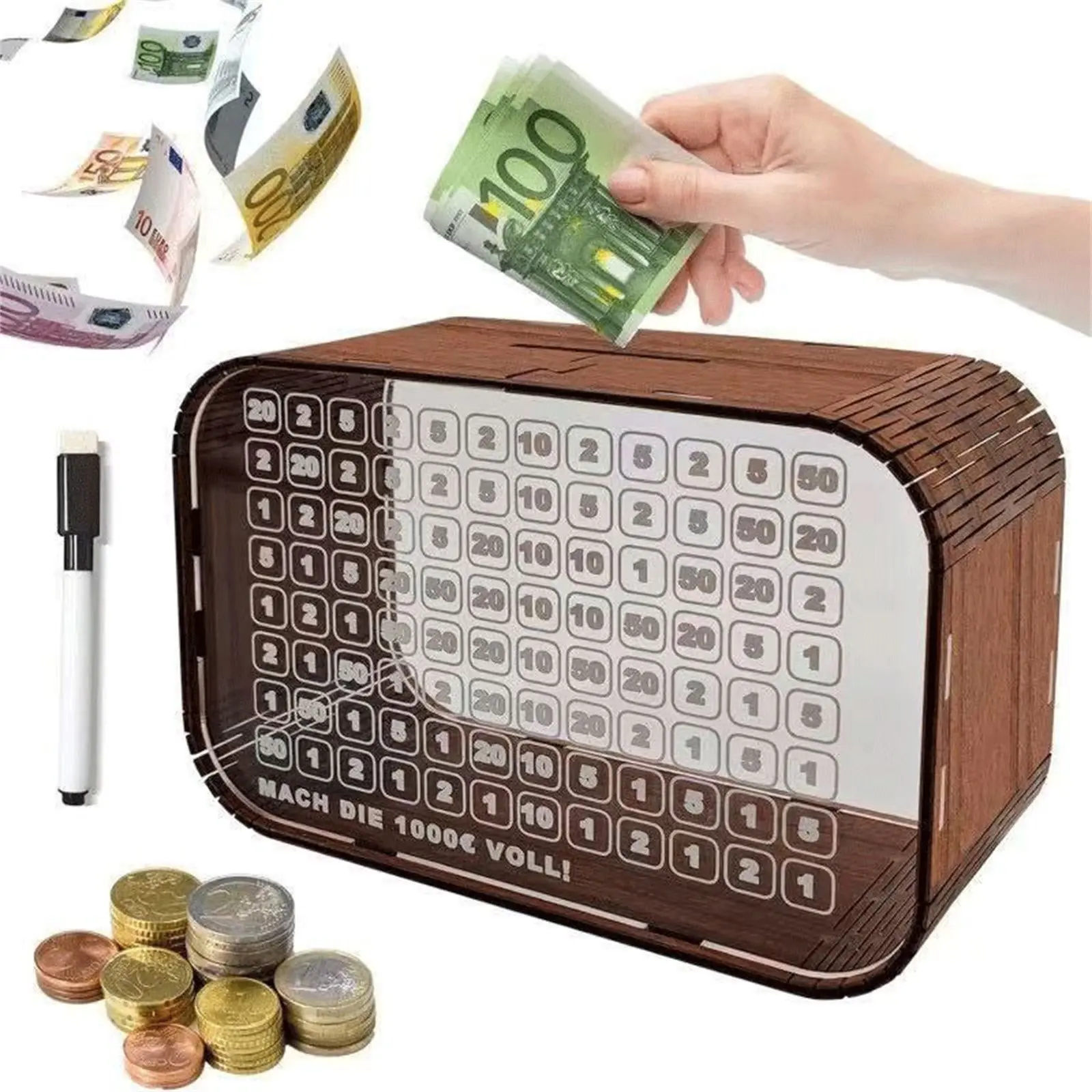 Money Box with Counter Money Saving Box Cash Vault Retro Style Wooden Piggy Bank Handmade Saving Money Goal for Child Adult
