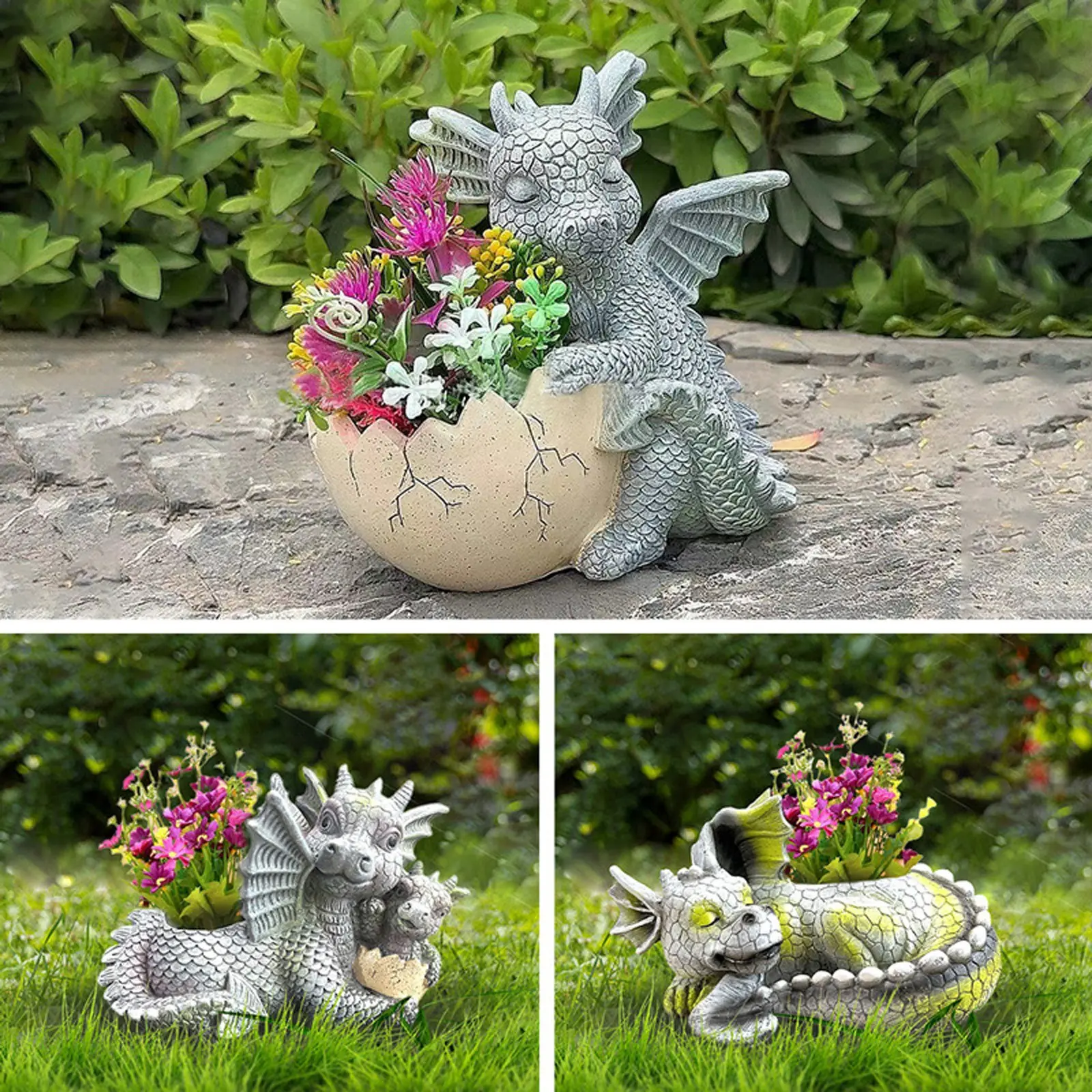 Garden Dragon Statue Adorable Baby Resin Dragon Figurine Ornament Gift Large Dragon Figurine with Lamp Sleeping Dragon Figurines