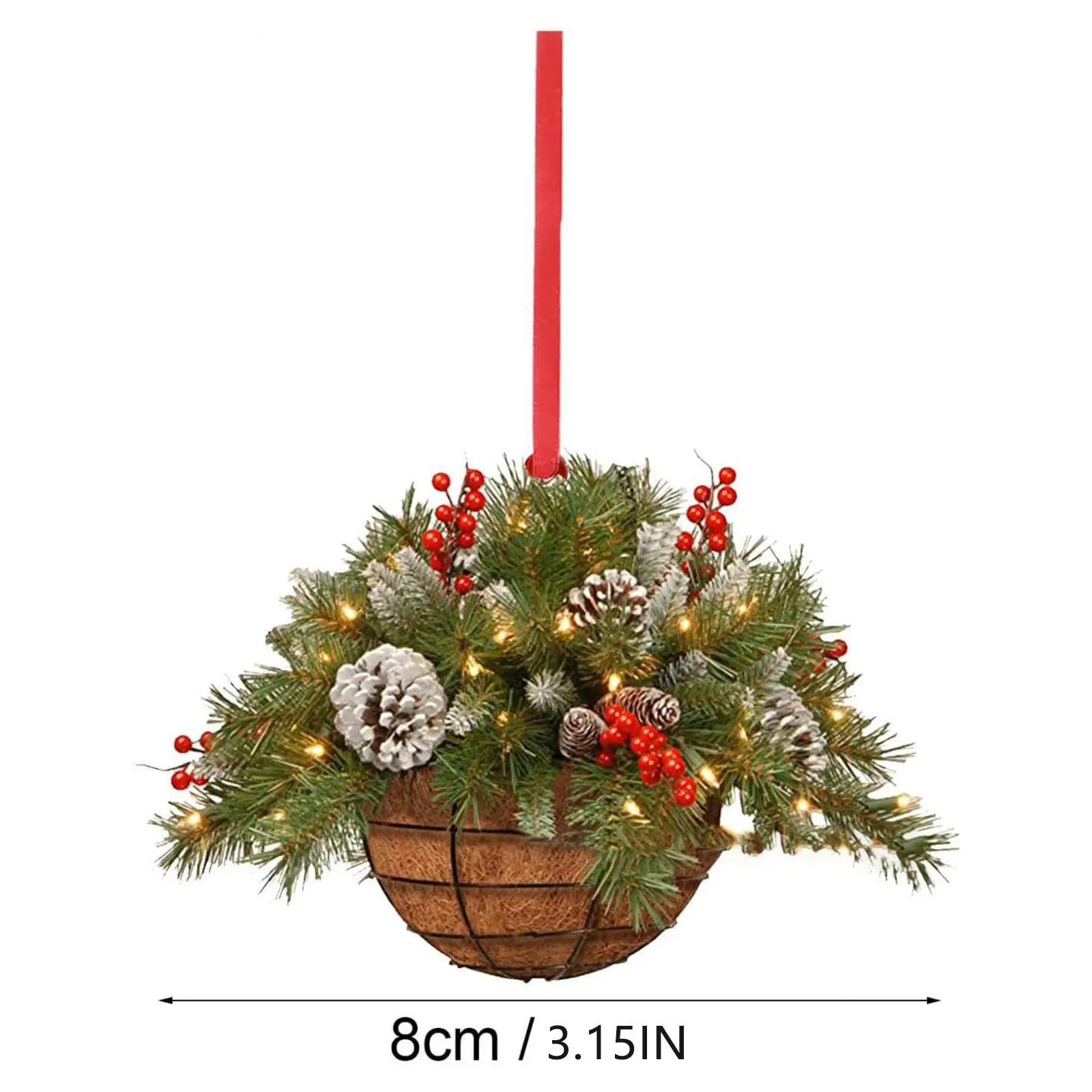 Artificial Hanging Flower Basket Christmas Pendant 2D Green Red Wreath Plant Xmas Tree Ornaments Merry Christmas Decoration Noel