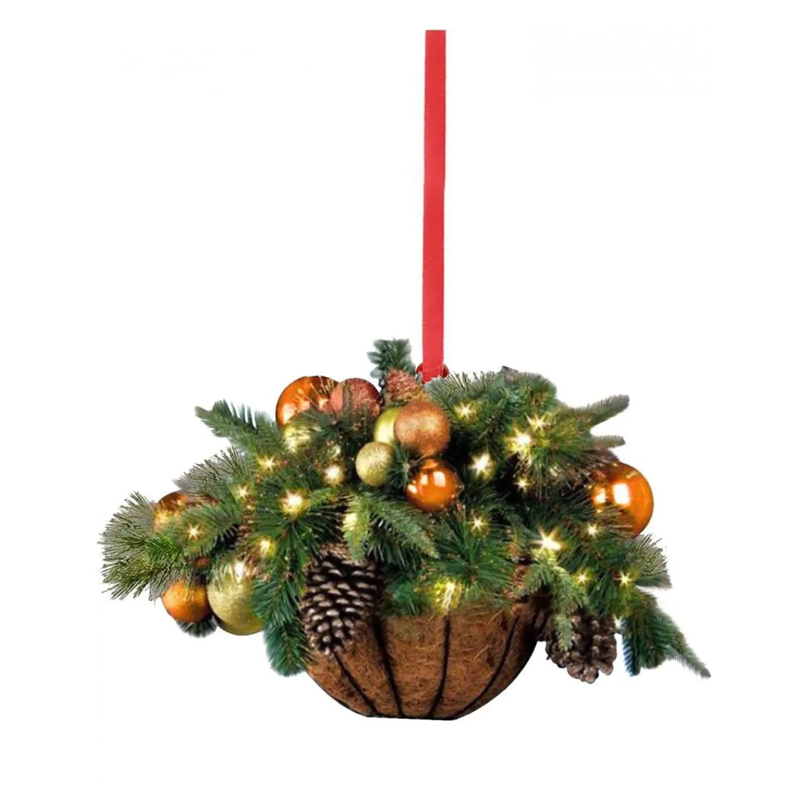 Artificial Hanging Flower Basket Christmas Pendant 2D Green Red Wreath Plant Xmas Tree Ornaments Merry Christmas Decoration Noel