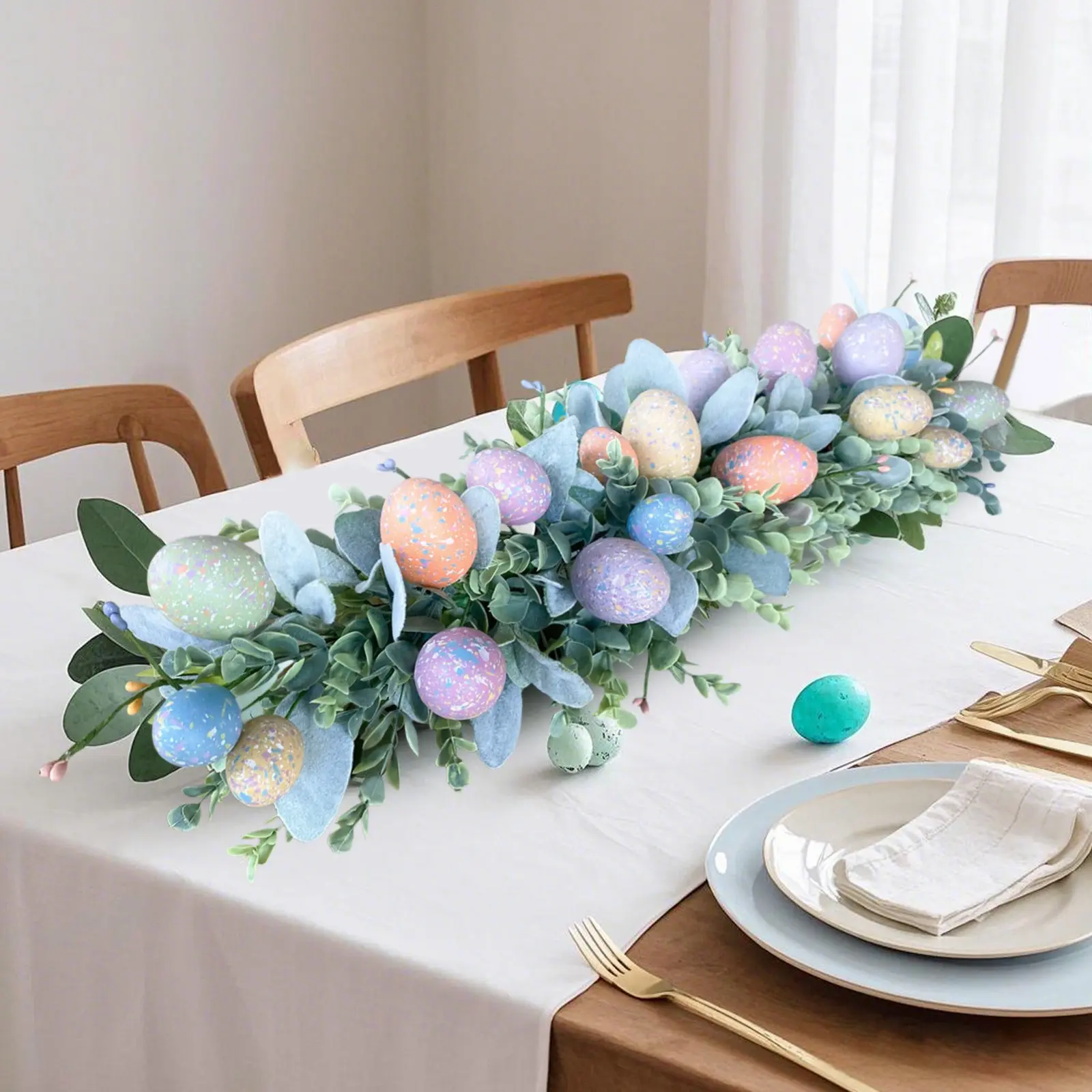 Bow Ribbon Easter Eggs Wreath Easter Eggs Garland Door Ornaments Wall Decor Happy 2025 Easter Day Decor For Home Kids Favor