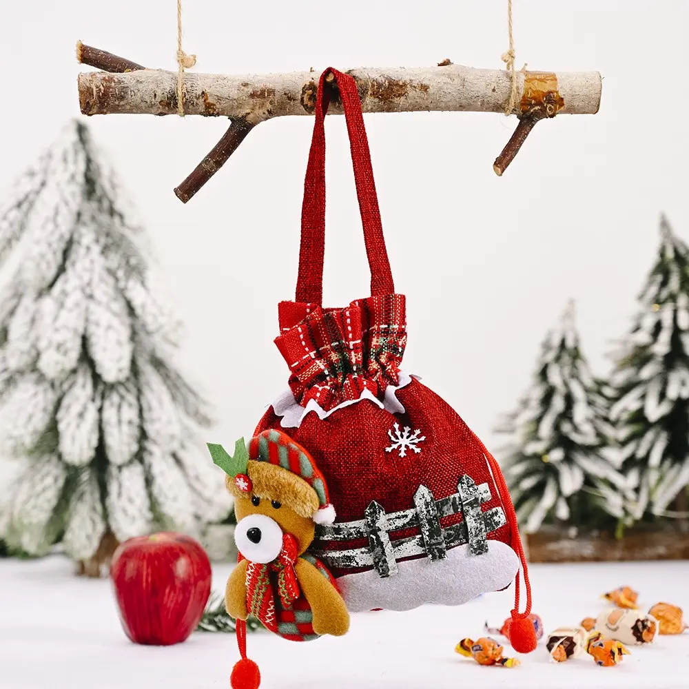 1PCS Christmas Gift Candy Bag 3D Santa Snowman Doll Tote Bag New Year Christmas Decorations Home Reusable Burlap Shopping Bag