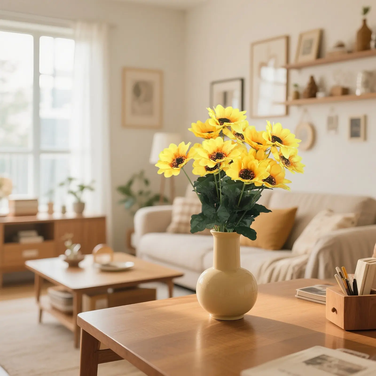 7 Heads Sunflower Artificial Flowers Bouquets Realistic Outdoor Gardens Autumn Decoration Home Floral Arrangement Wedding Decor