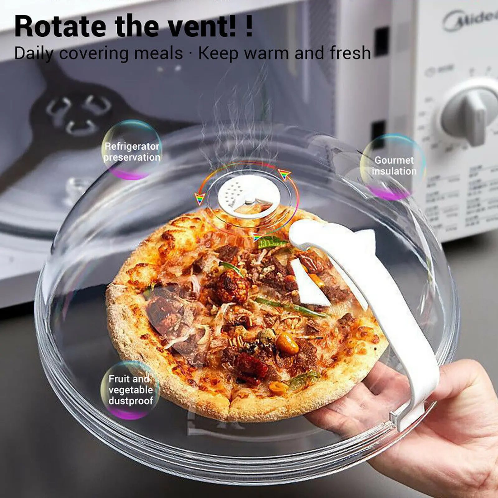 Large Microwave Splatter Cover BPA Free Microwave Oven Plate Food Cover Guard Lid with Adjustable Steam Vents Dishwasher Safe