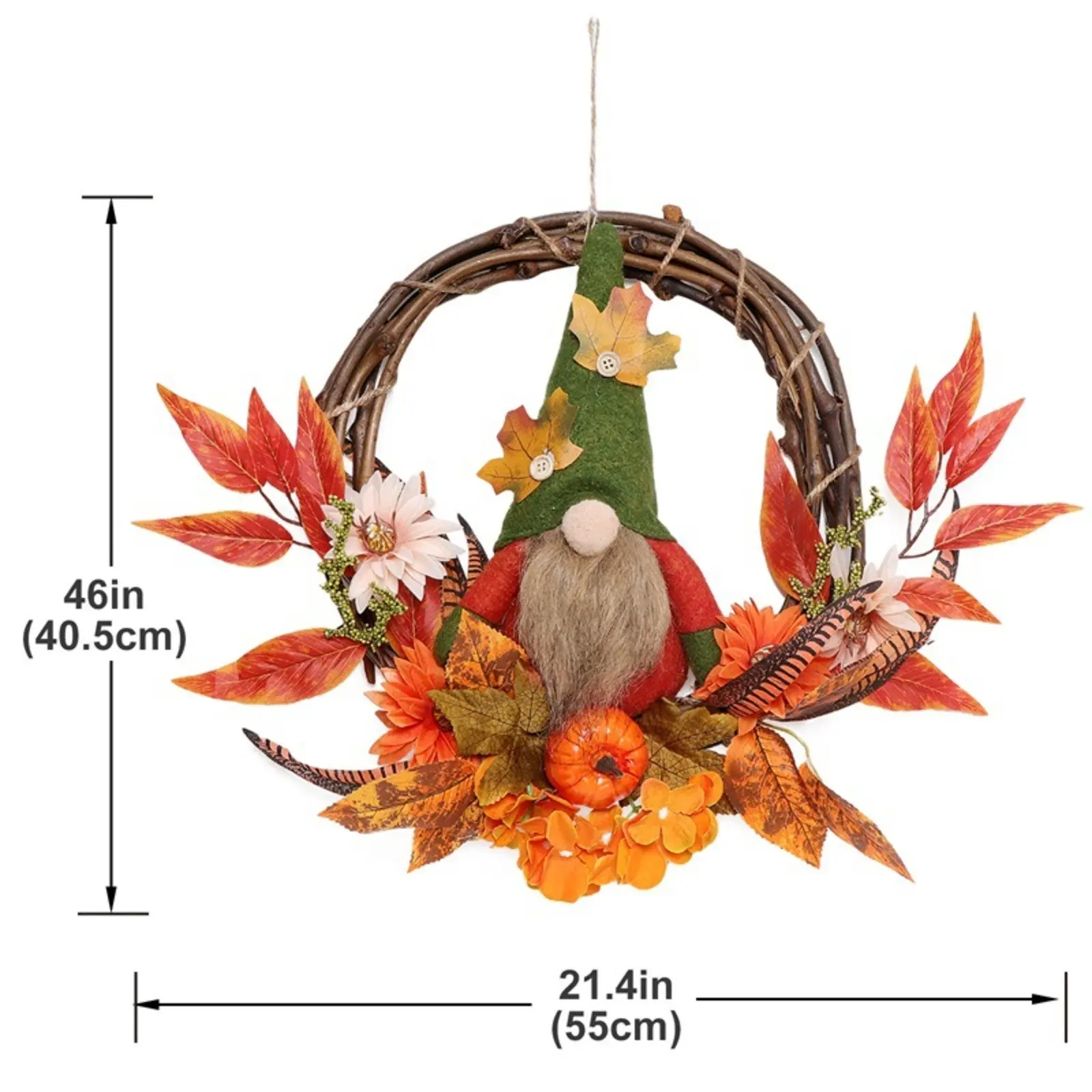 Autumn And Winter 2024 Thanksgiving Harvest Lamp Decoration Maple Leaf Faceless Old Man Doll Vine Wreath Garland Decoration