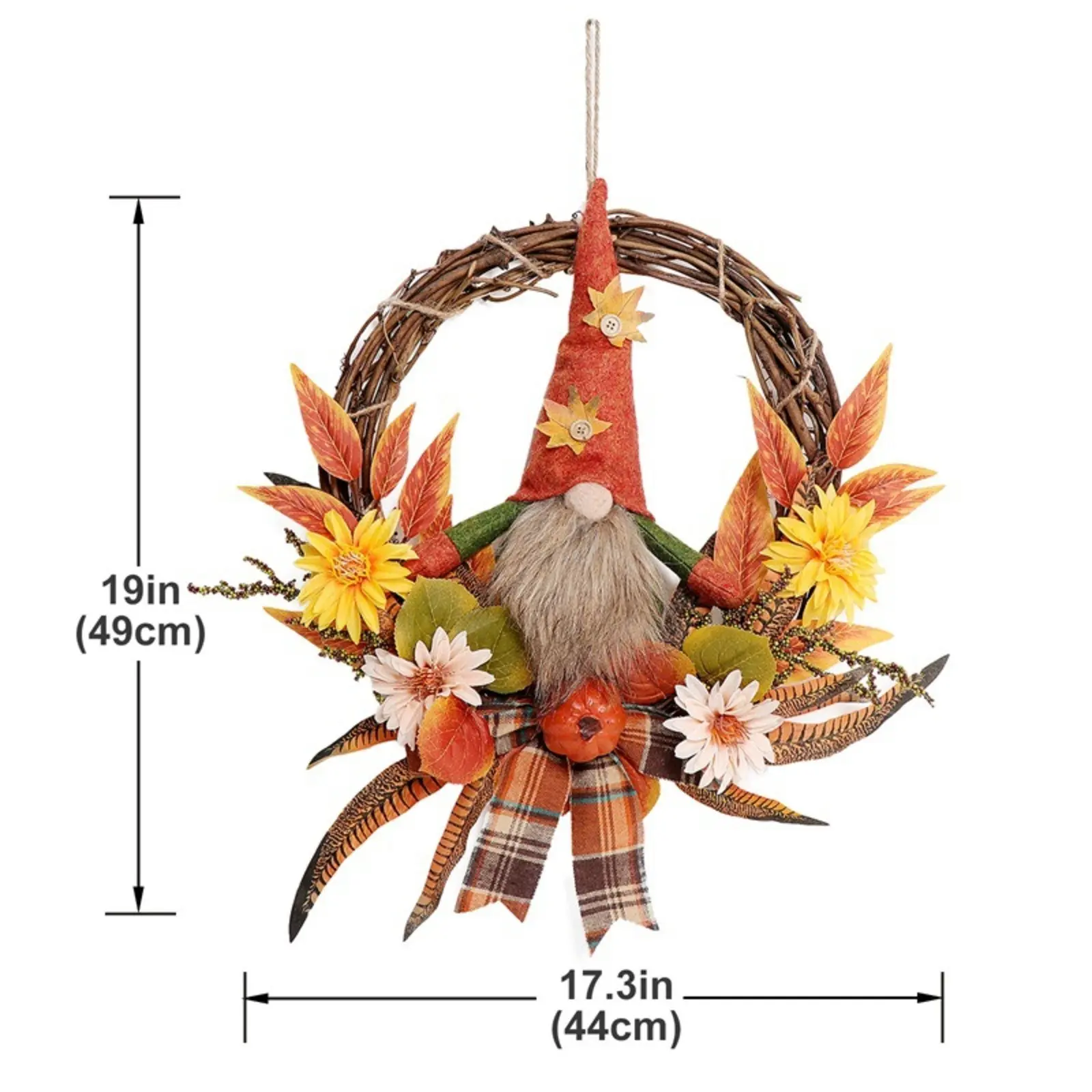 Autumn And Winter 2024 Thanksgiving Harvest Lamp Decoration Maple Leaf Faceless Old Man Doll Vine Wreath Garland Decoration