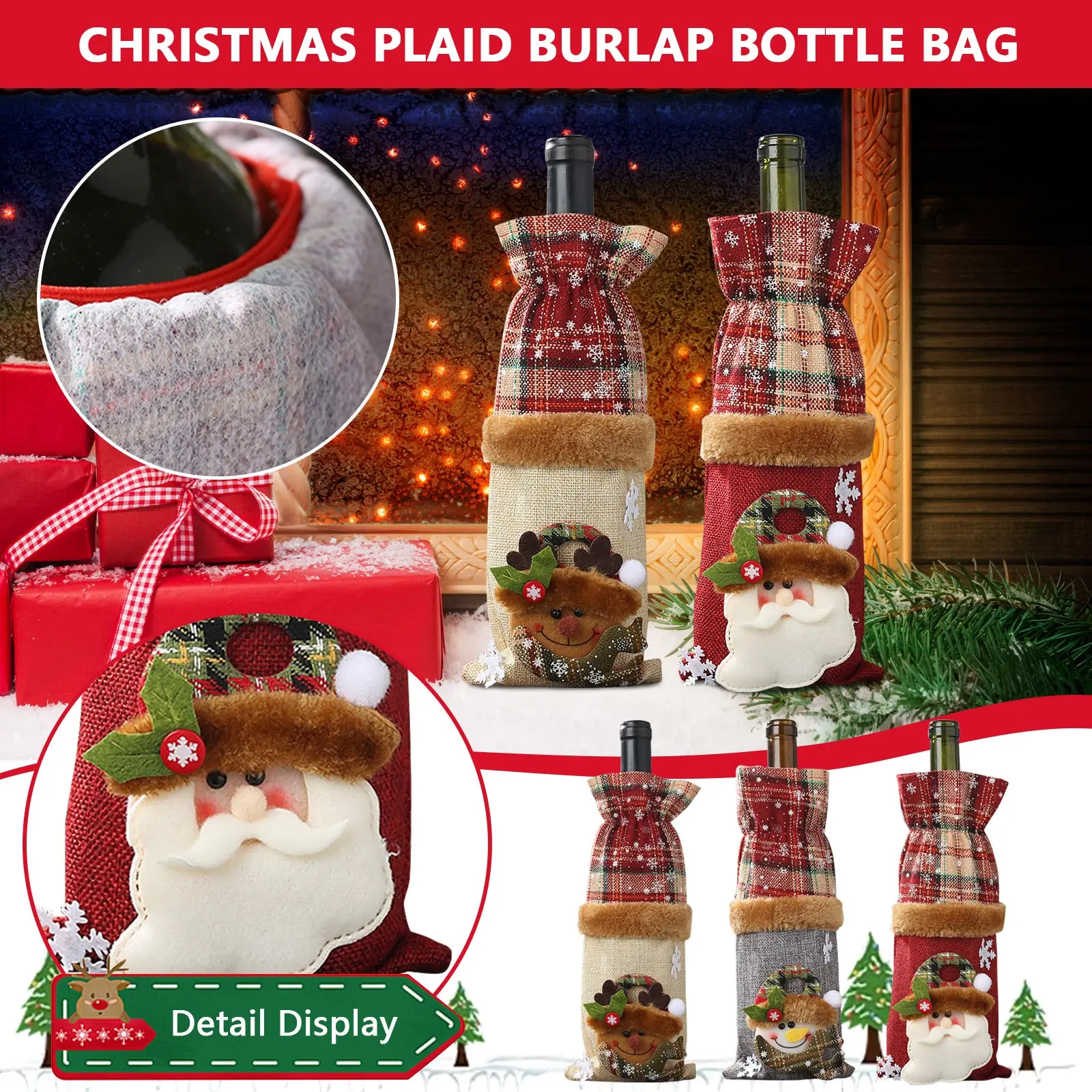 Christmas Wine Bottle Cover Set Santa Claus Snowman Linen Wool Red Wine Bottle Bags For New Year Xmas Party Dinner Table Decor