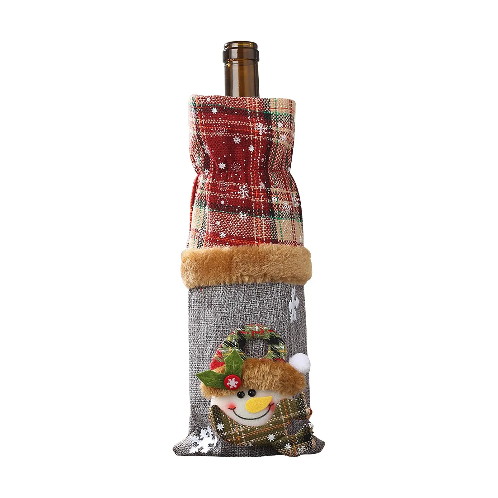 Christmas Wine Bottle Cover Set Santa Claus Snowman Linen Wool Red Wine Bottle Bags For New Year Xmas Party Dinner Table Decor