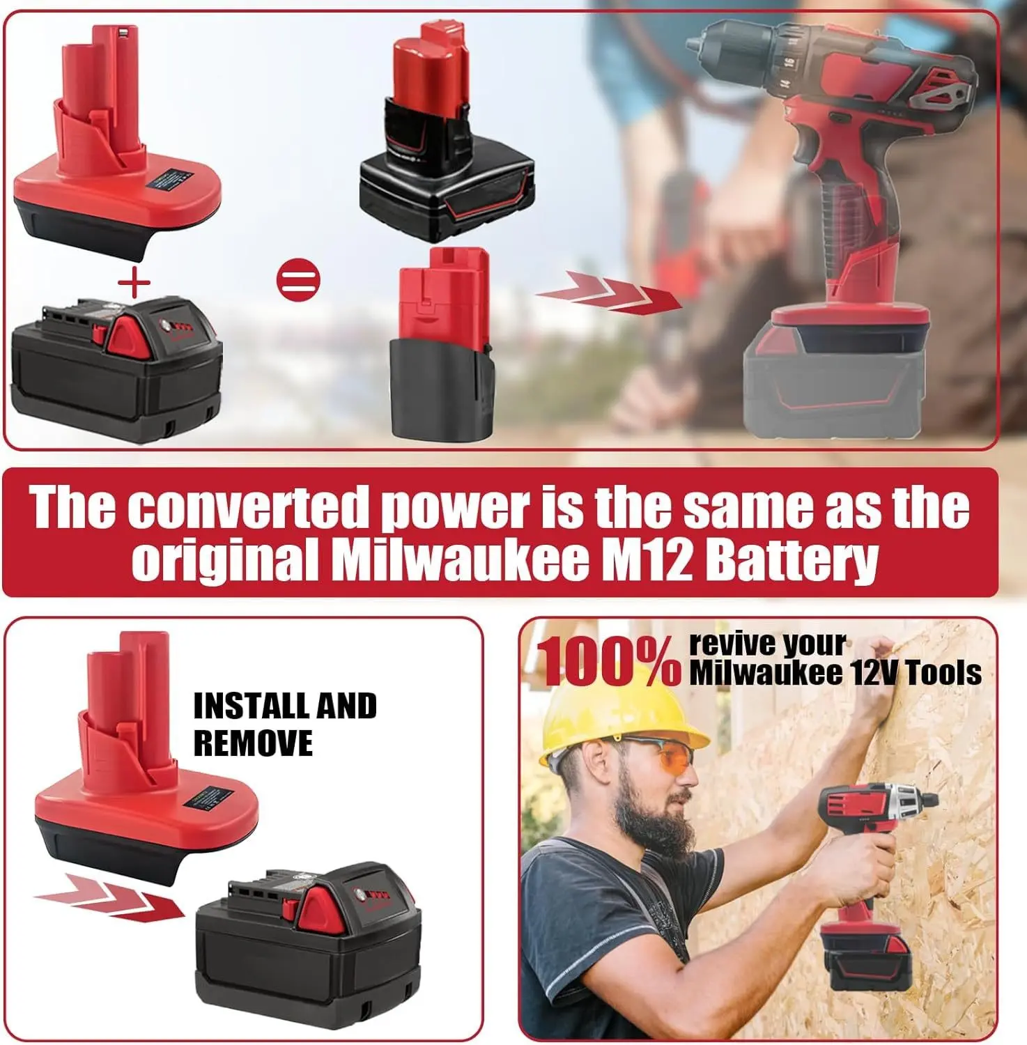 Battery Adapter For Makita/Dewalt/Milwaukee 18V 20V Li-ion Battery Convert To For Milwaukee 12V Li-ion Battery Power Tools Use