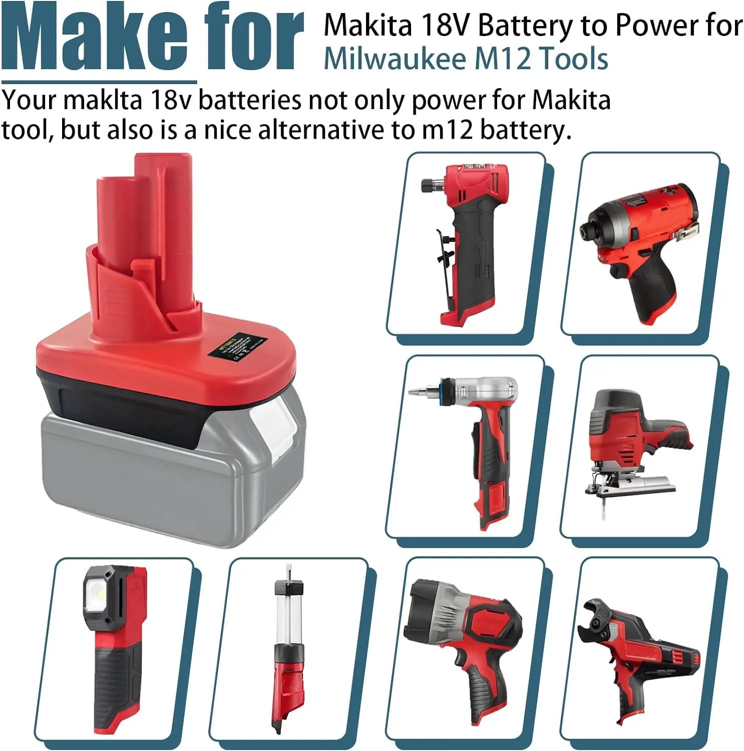 Battery Adapter For Makita/Dewalt/Milwaukee 18V 20V Li-ion Battery Convert To For Milwaukee 12V Li-ion Battery Power Tools Use