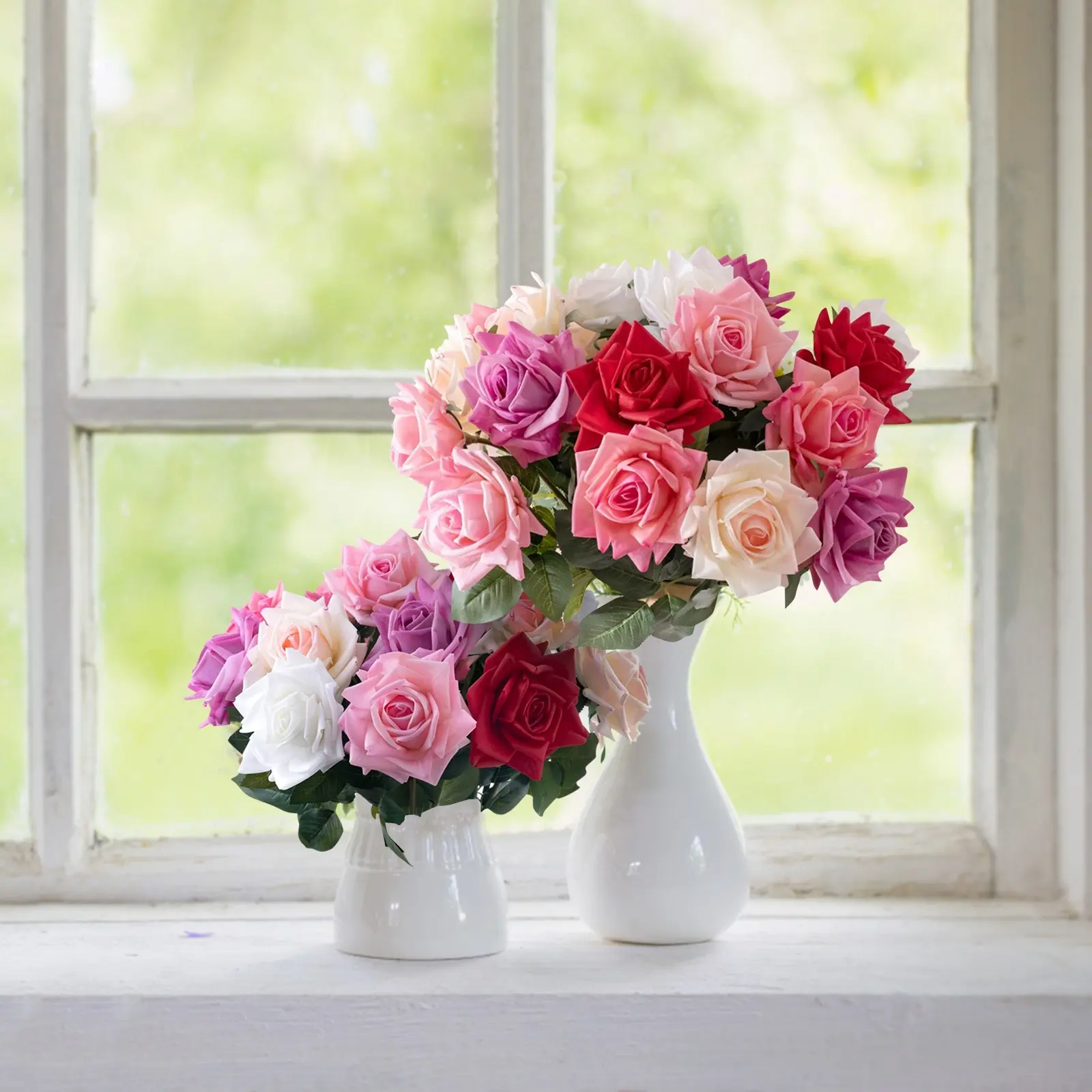 Artificial Pink Rose Bouquet Flower Wedding Bridal Photography Props Home Garden Decoration Simulation Silk Rose Bouquet