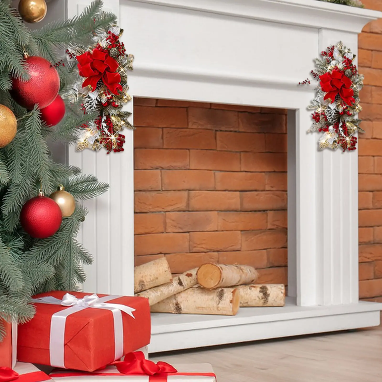 Hanging Stairs Garland Christmas Swag Door Wreath Pendants Stairway Swag Trim Lights Up LED Wreath Christmas Hanging Decoration