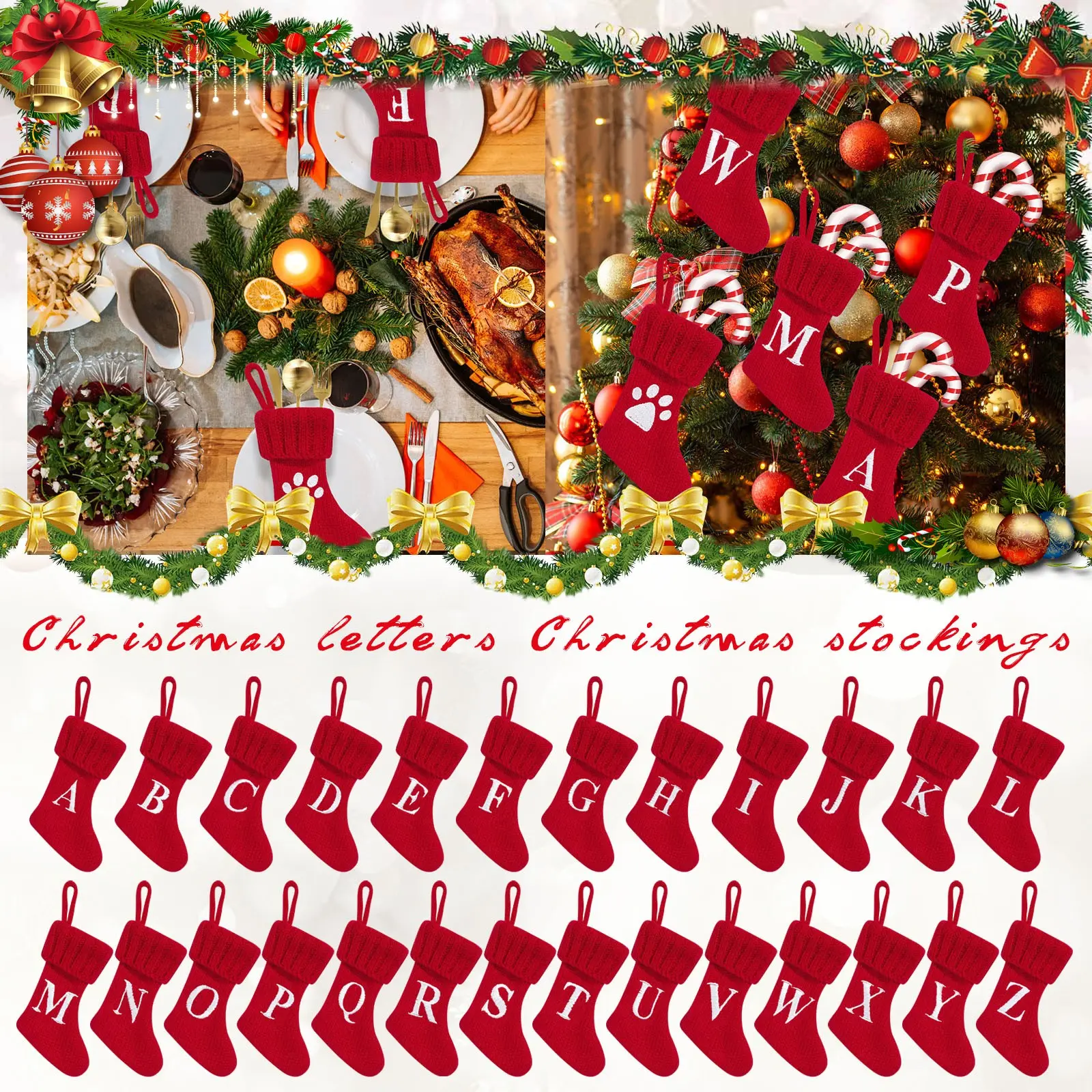 Christmas Socks Pendant Embroidered Children's Candy Bag Letter Christmas Socks Gift Bag Holiday Supplies Christmas Decoration
