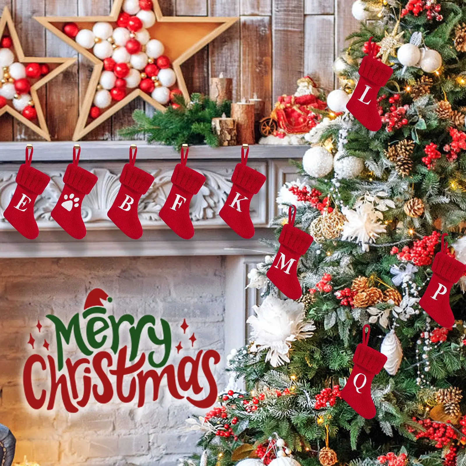 Christmas Socks Pendant Embroidered Children's Candy Bag Letter Christmas Socks Gift Bag Holiday Supplies Christmas Decoration