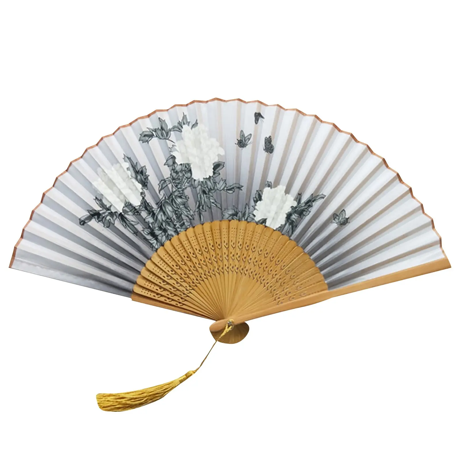 Bamboo Chinese Japanese Folding Fan Colorful Tassel Elegent Female Fan Vintage Style Folding Fan Silk Hand Fan