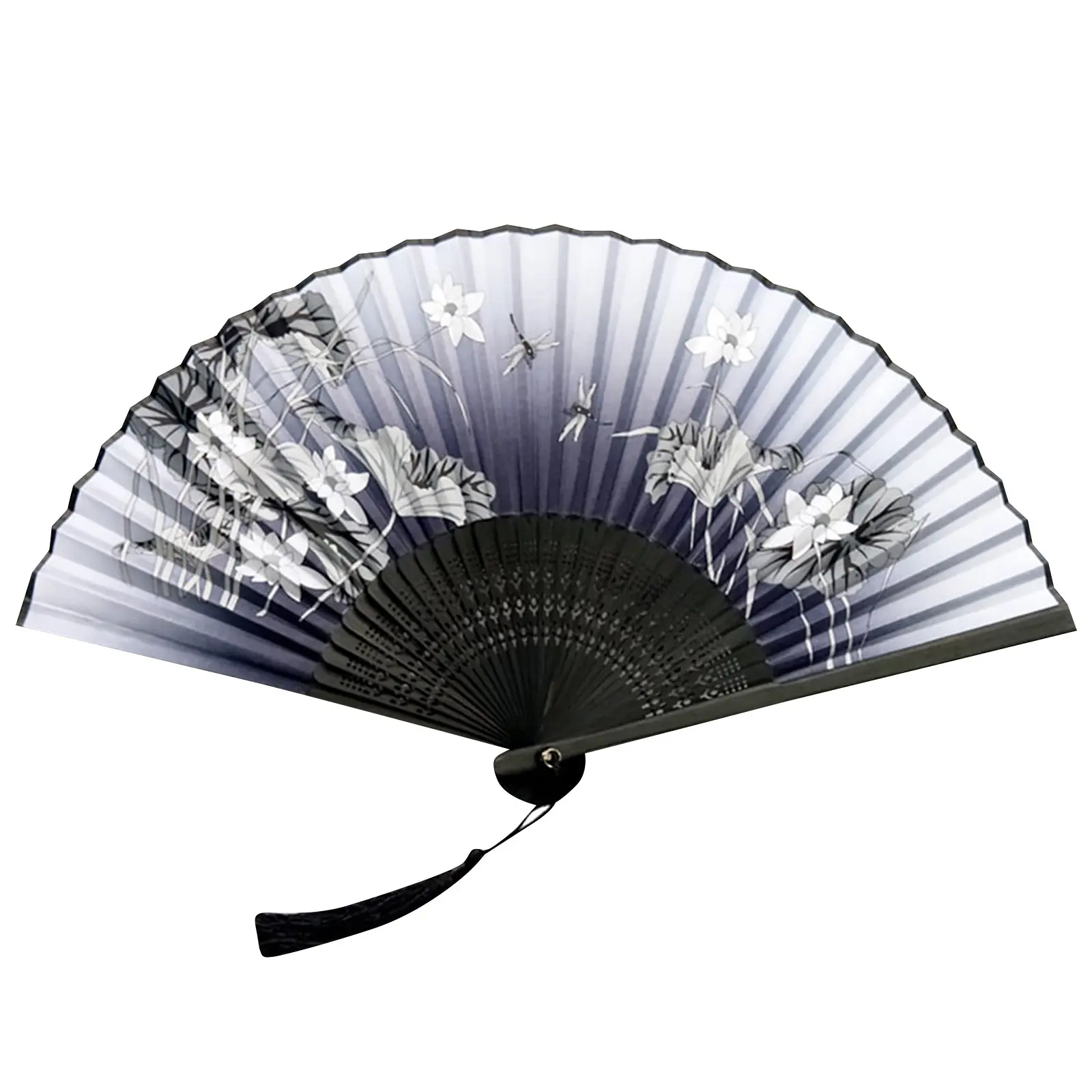 Bamboo Chinese Japanese Folding Fan Colorful Tassel Elegent Female Fan Vintage Style Folding Fan Silk Hand Fan