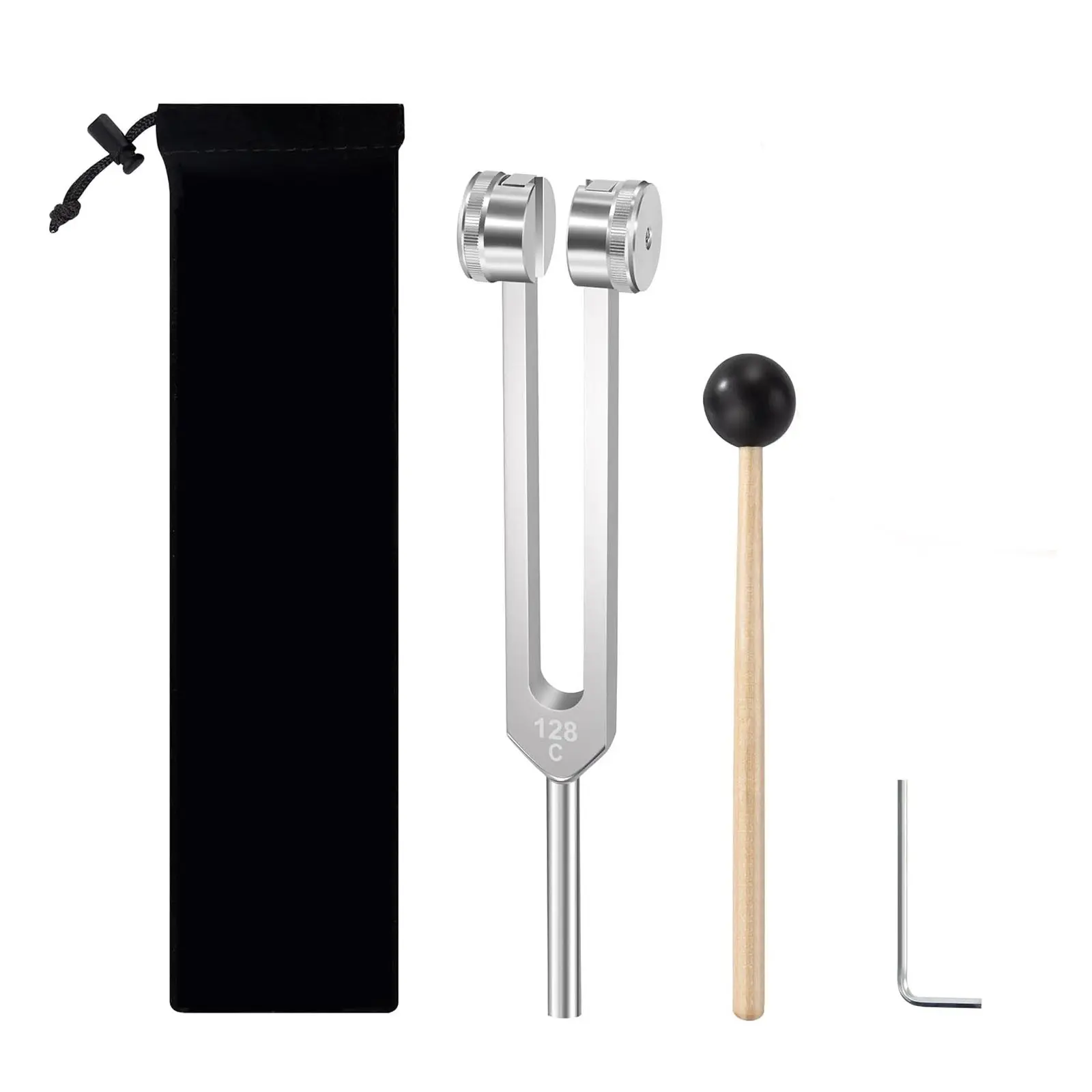 Tuning Fork 128Hz  with Silicone Hammer and Cleaning Cloth Perfect Healing Musical Instrument for Stress Alleviation