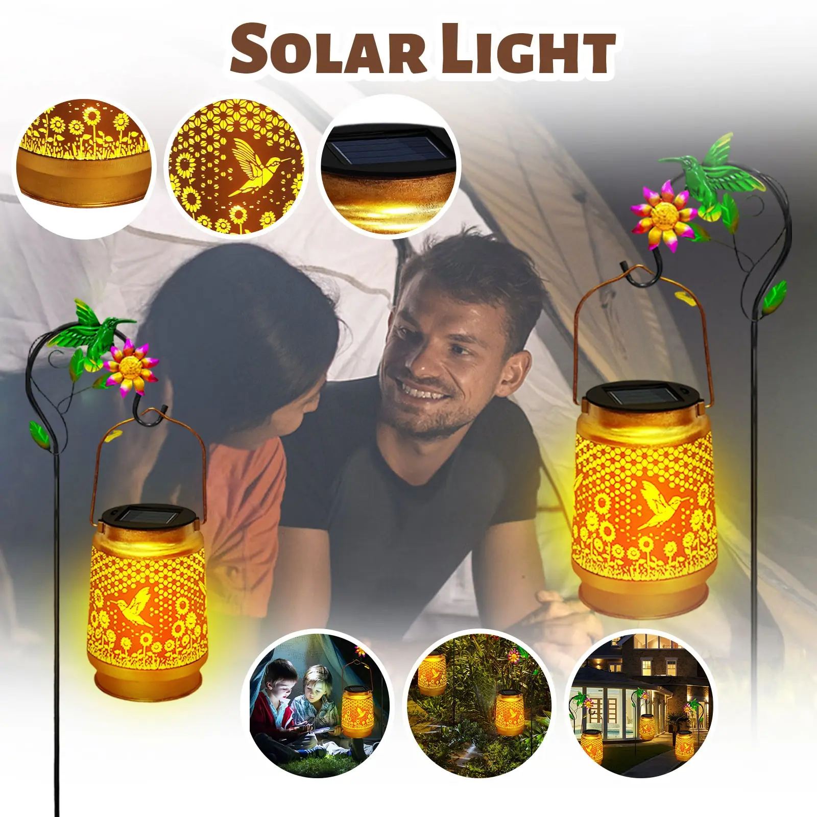 New LED Solar Retro Iron Hollow Projection Lamp for Outdoor Waterproof Courtyard Garden Lawn Decoration Atmosphere Lighting