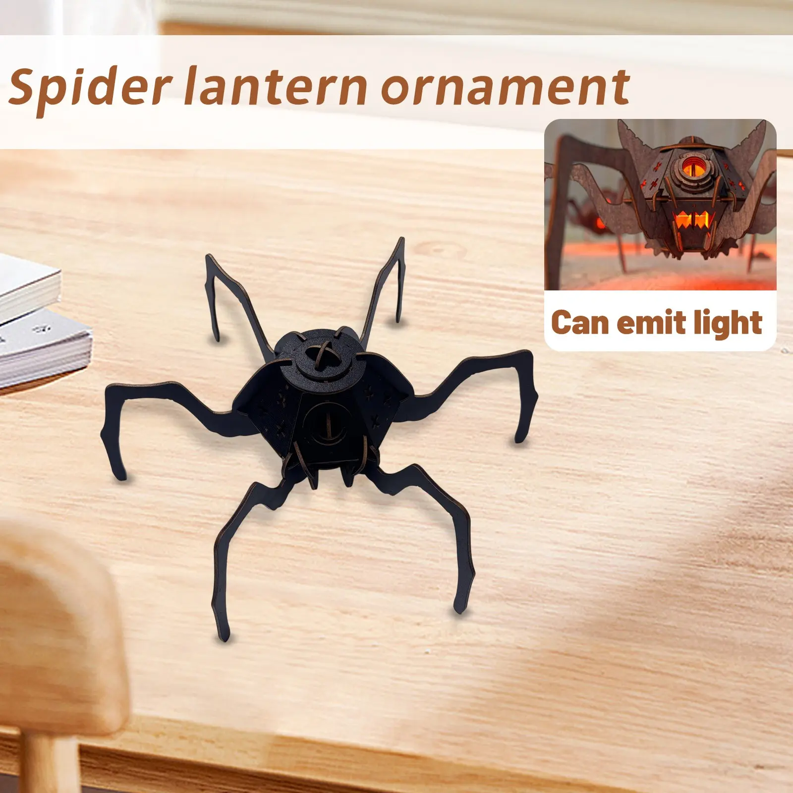 Creative Spider Ornament  Cut Wooden 3D Decorative Light-up Craft