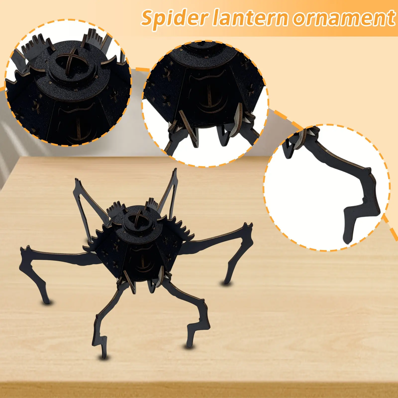 Creative Spider Ornament  Cut Wooden 3D Decorative Light-up Craft
