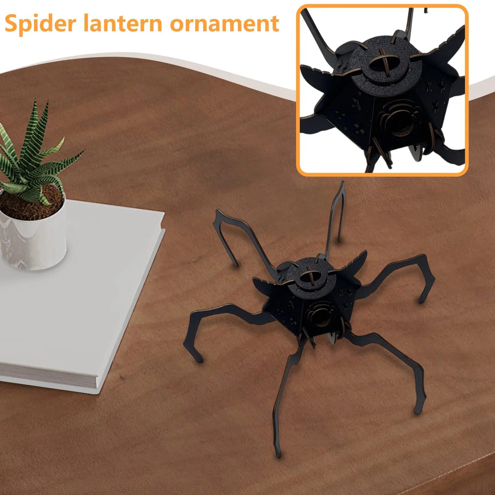 Creative Spider Ornament  Cut Wooden 3D Decorative Light-up Craft