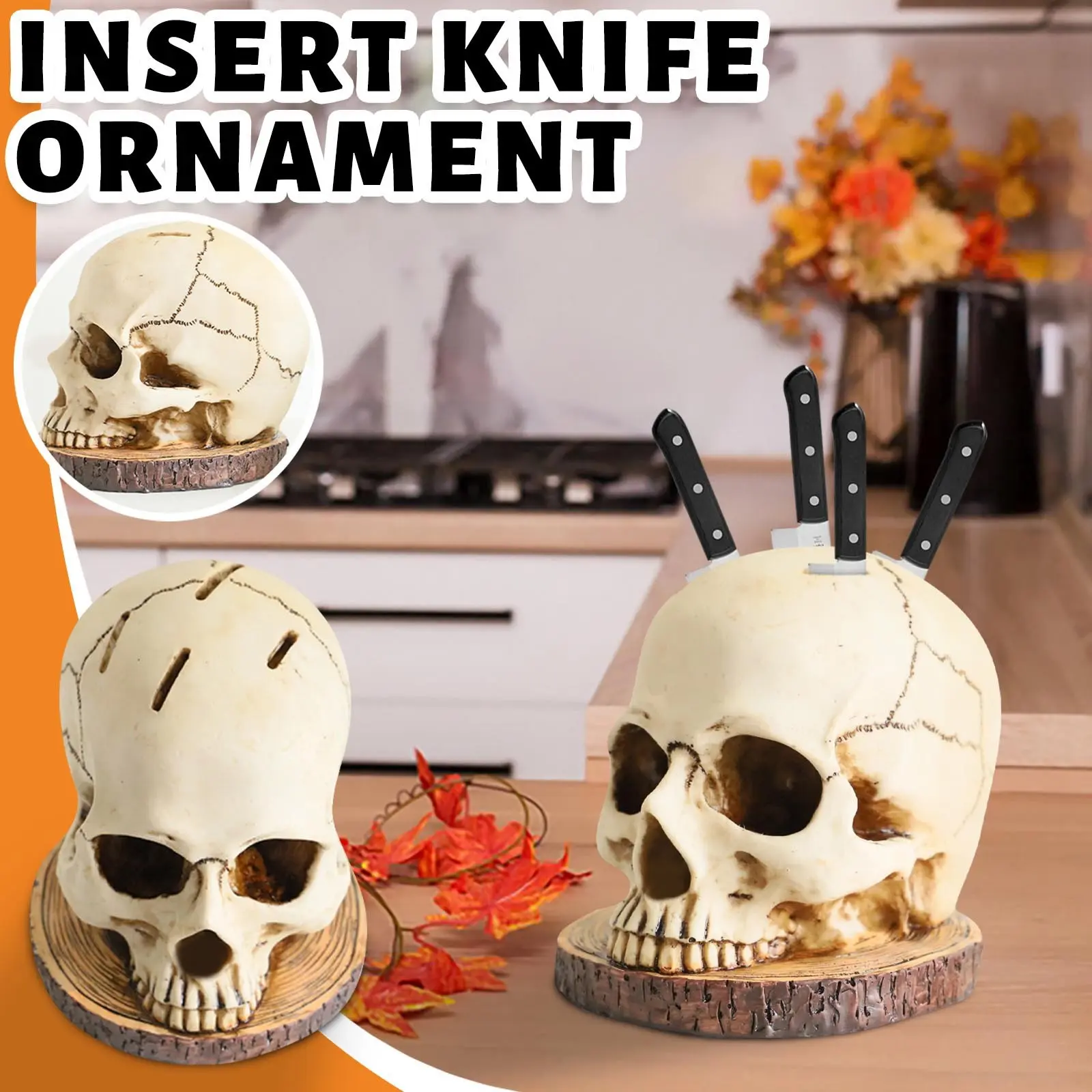 Skeleton Head Knife Holder for Kitchen Skull Knife Stand Horror Knives Storage Rack Decoration Cutter Holder Knives Organizer