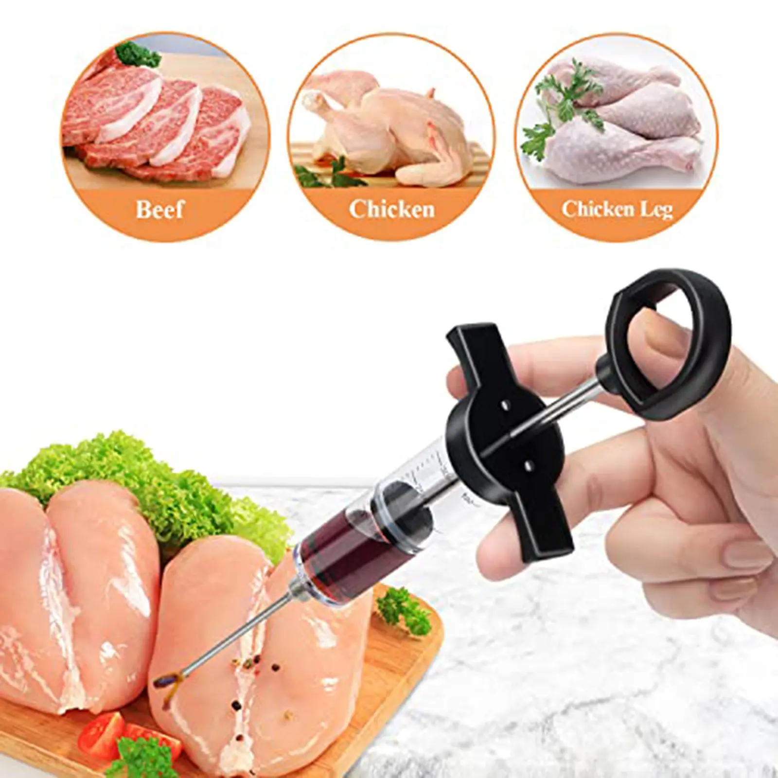 BBQ Meat Syringe Marinade Injector Sauce Injector Roast Needle Turkey Chicken Spice Flavor Syringe Injector Barbecue Accessories