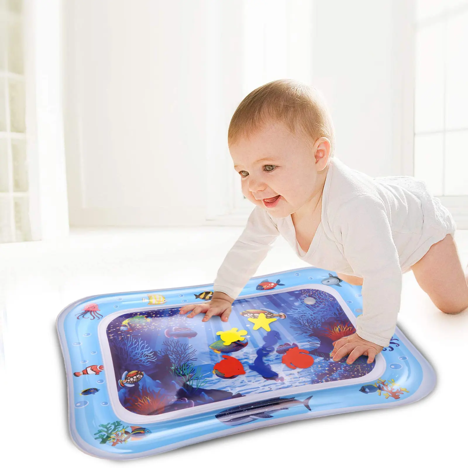 1pc Ocean Pattern Inflatable PVC Playing Mat Baby Play Water Mat Toddler Pad Kids Early Education Activity Toys Mat Cushion Gift