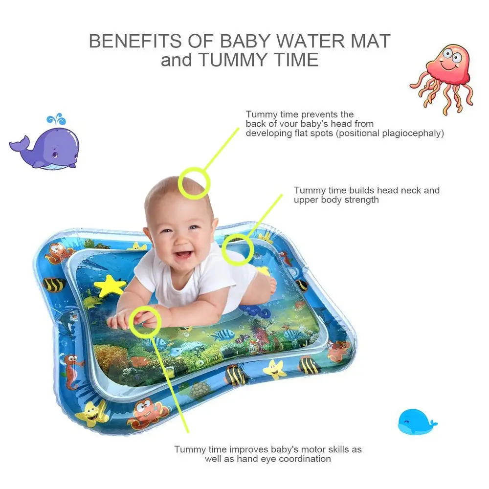 1pc Ocean Pattern Inflatable PVC Playing Mat Baby Play Water Mat Toddler Pad Kids Early Education Activity Toys Mat Cushion Gift