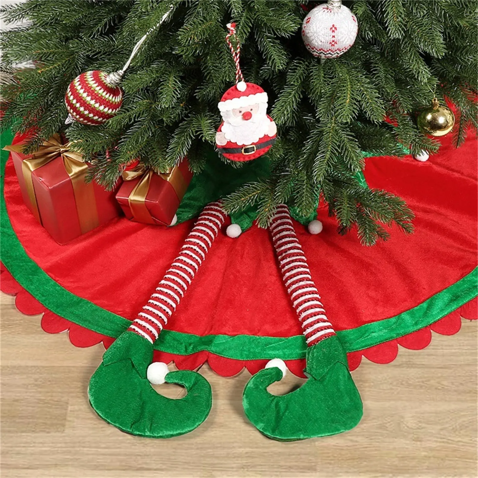 Christmas Tree Skirt 3D Elf Mat XmasTree Skirts Indoor Outdoor Tree Foot Cover Winter Holiday Party Decorations for Home