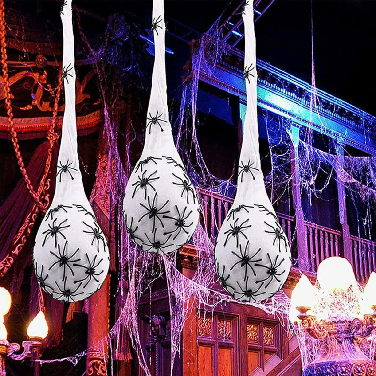 3Pcs Halloween Lighted Spider Egg Sacs Spider Web Halloween Indoor Outdoor Garden Yard Tree Hanging Ornaments Decorations
