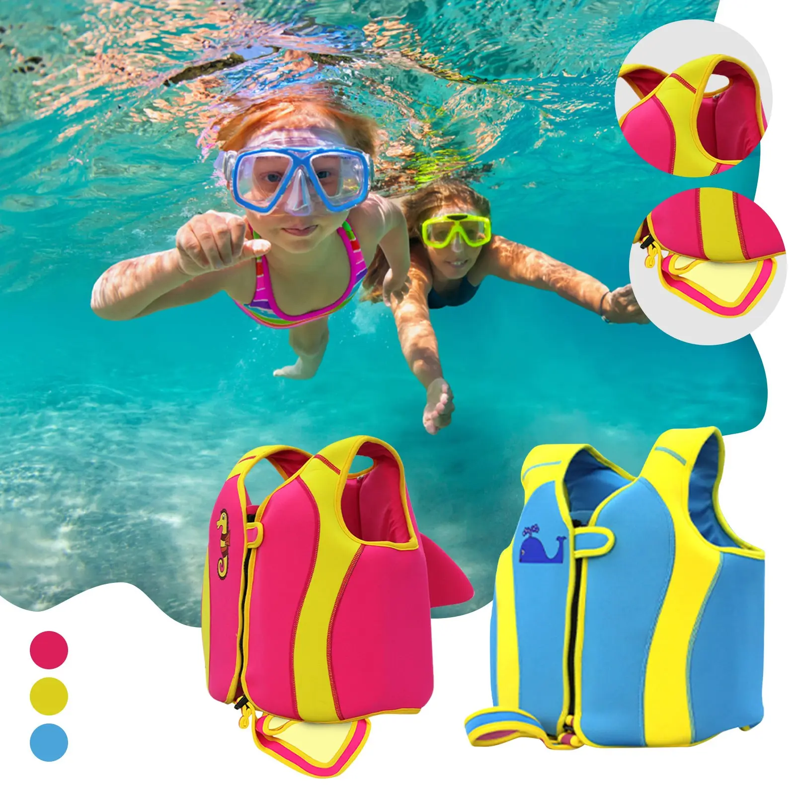 Children's Float Inflatable Swim Suit Quick Release Buckle Float Swimming Fashion Color-blocked Unisex Adjustable Snap Swimsuit