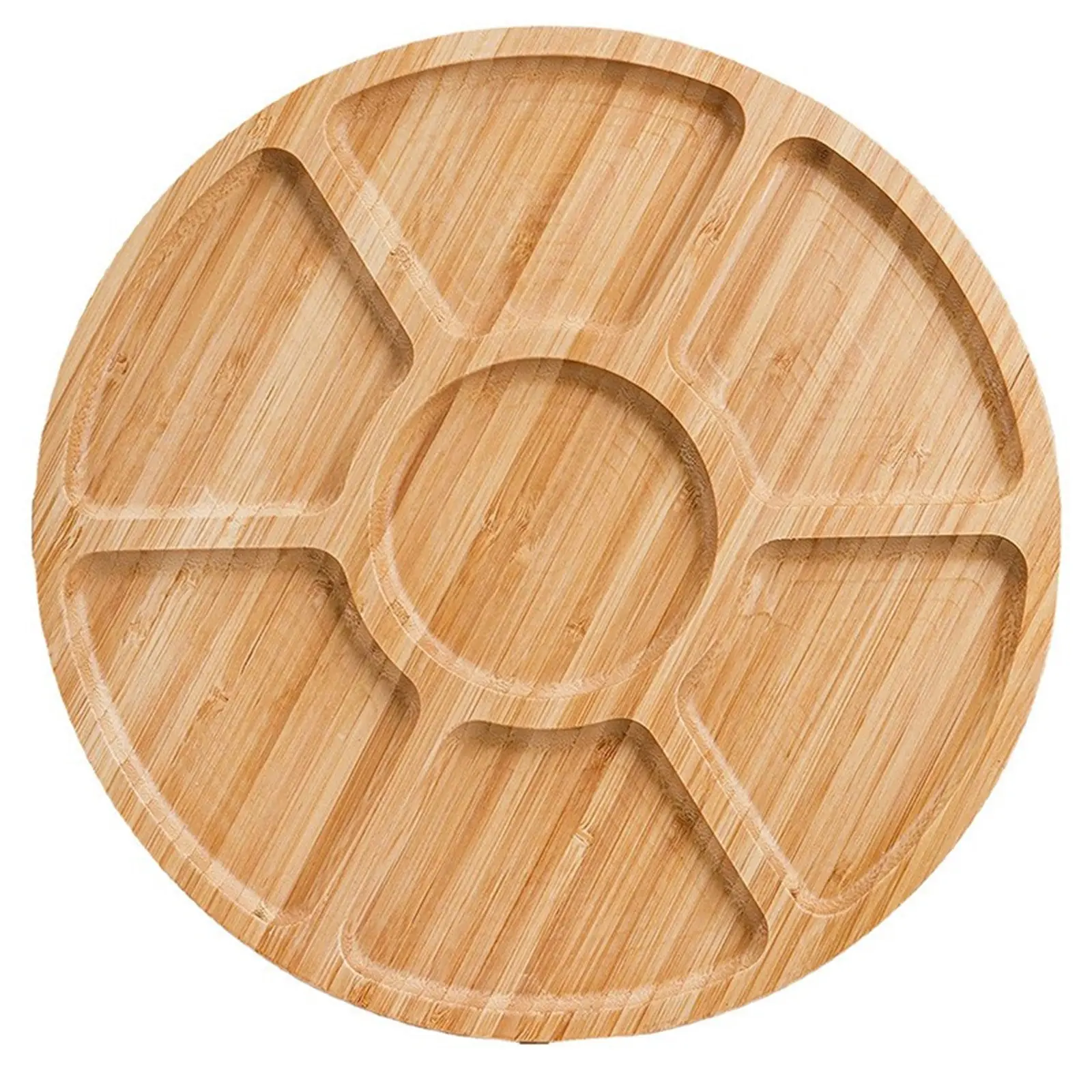 Divided Serving Dish Tray 10'' Bamboo Veggie Fruit Platter, Sectional Snack Container Bowls with 5 Compartments for Candy Nuts