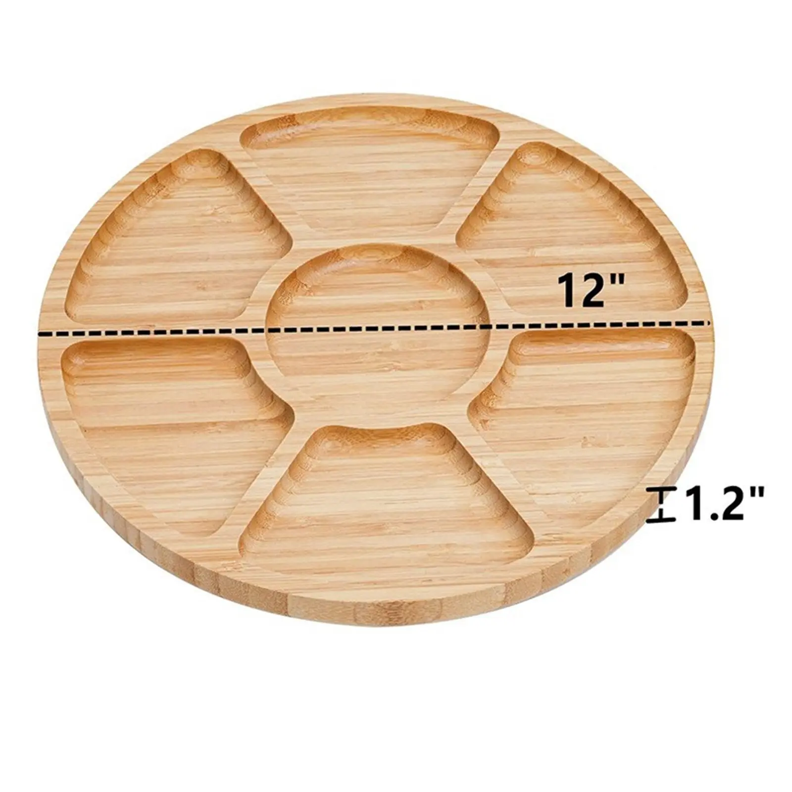 Divided Serving Dish Tray 10'' Bamboo Veggie Fruit Platter, Sectional Snack Container Bowls with 5 Compartments for Candy Nuts