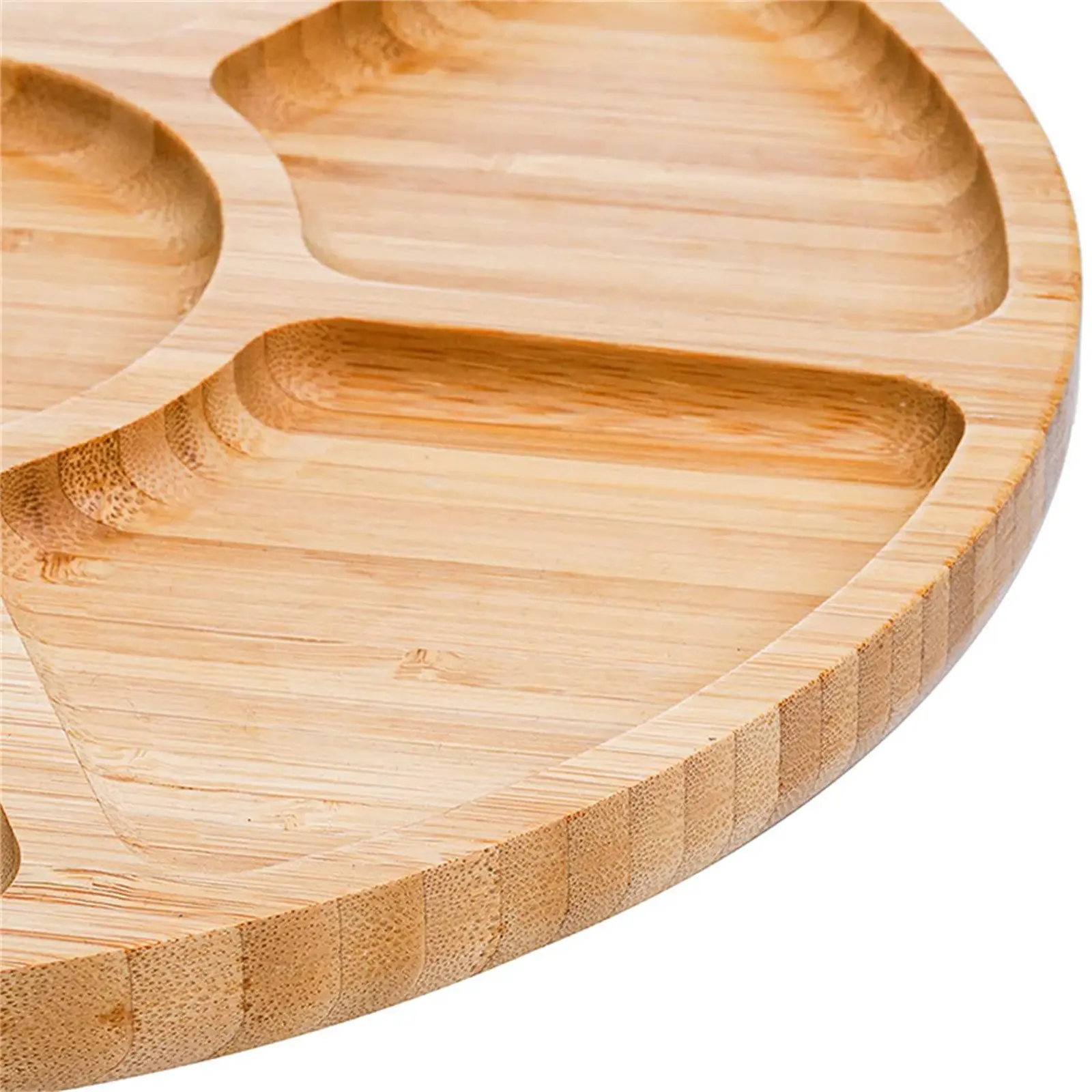 Divided Serving Dish Tray 10'' Bamboo Veggie Fruit Platter, Sectional Snack Container Bowls with 5 Compartments for Candy Nuts
