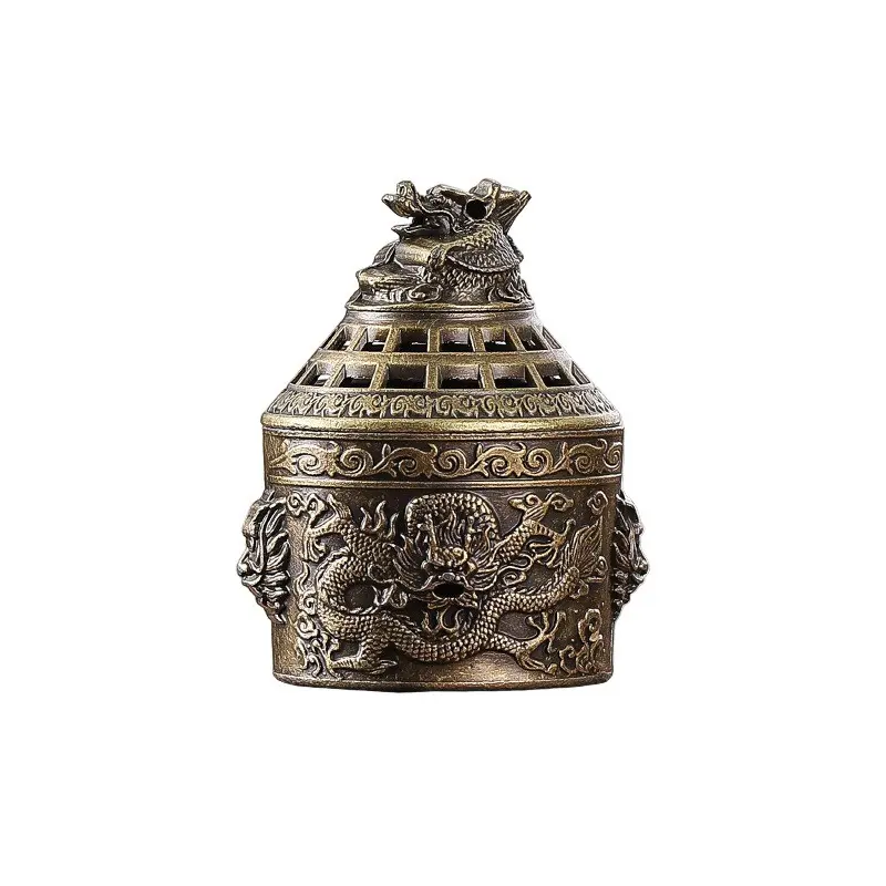Incense Burner Mini Qilin Head Hollow Lotus Retro Brass Censer Cense Stick Holder Chinese Ancient Style Home Desktop Decor Craft