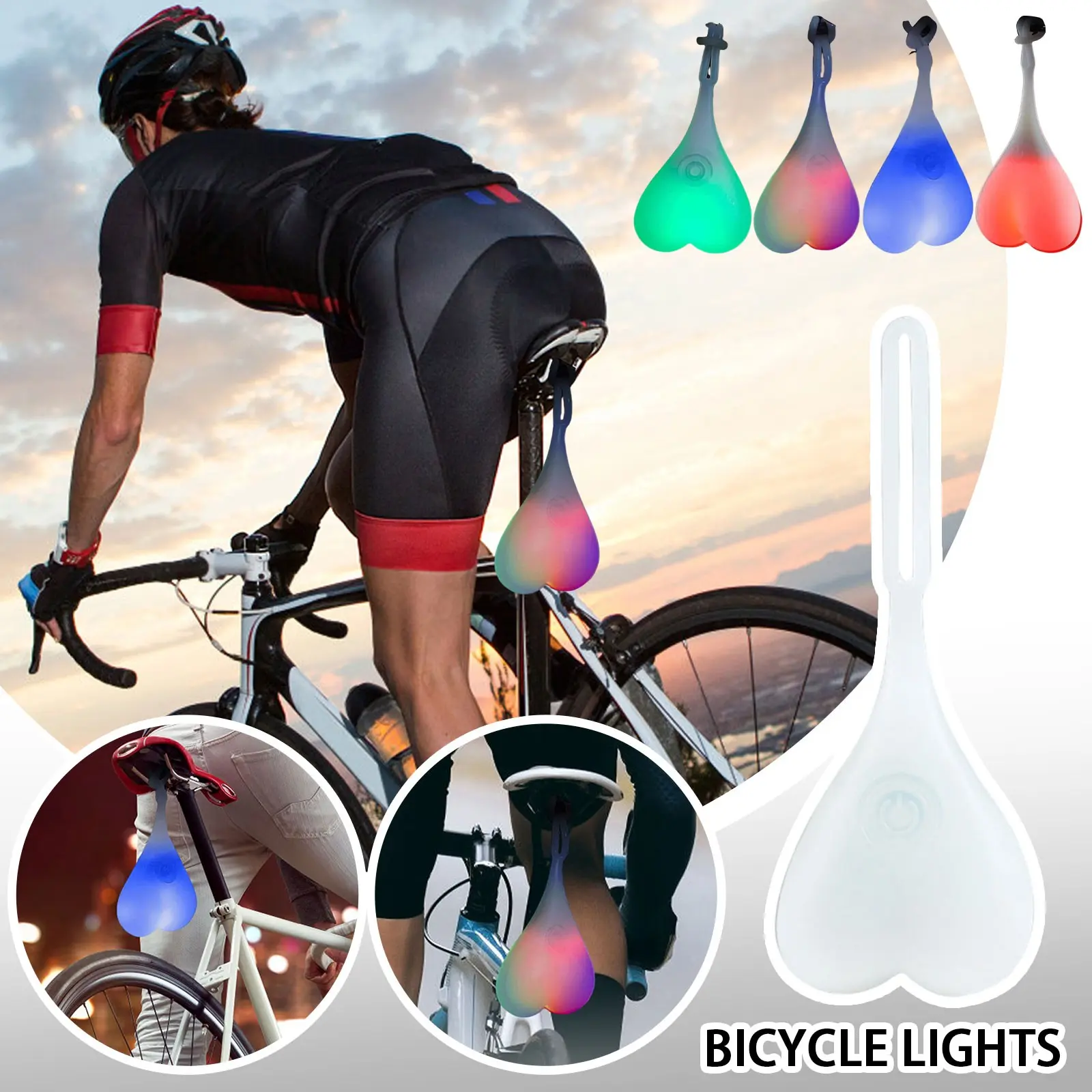 Riding Cycling Waterproof LED Lamp 4 Color Heart Ball Safety Warning Light Creative Silicone Bike Rear Taillight