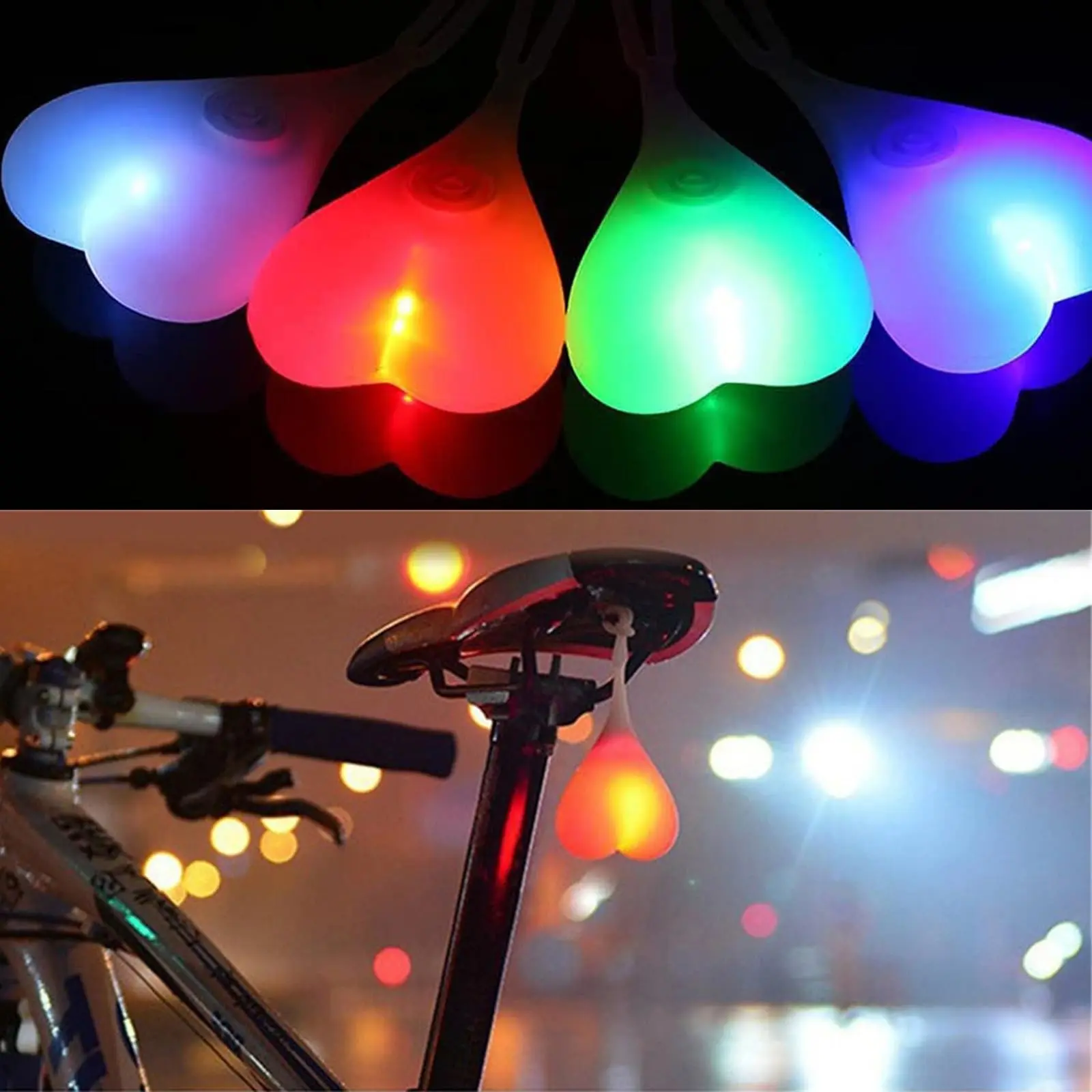 Riding Cycling Waterproof LED Lamp 4 Color Heart Ball Safety Warning Light Creative Silicone Bike Rear Taillight