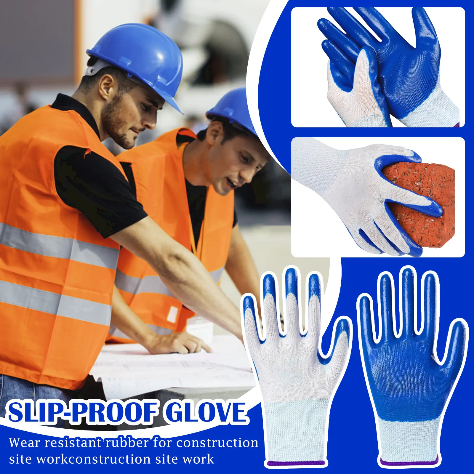 1-20Pairs Non-slip Wear-resistant Breathable Nitrile Gloves Industrial Labor Building Construction Safety Non-slip Work Gloves