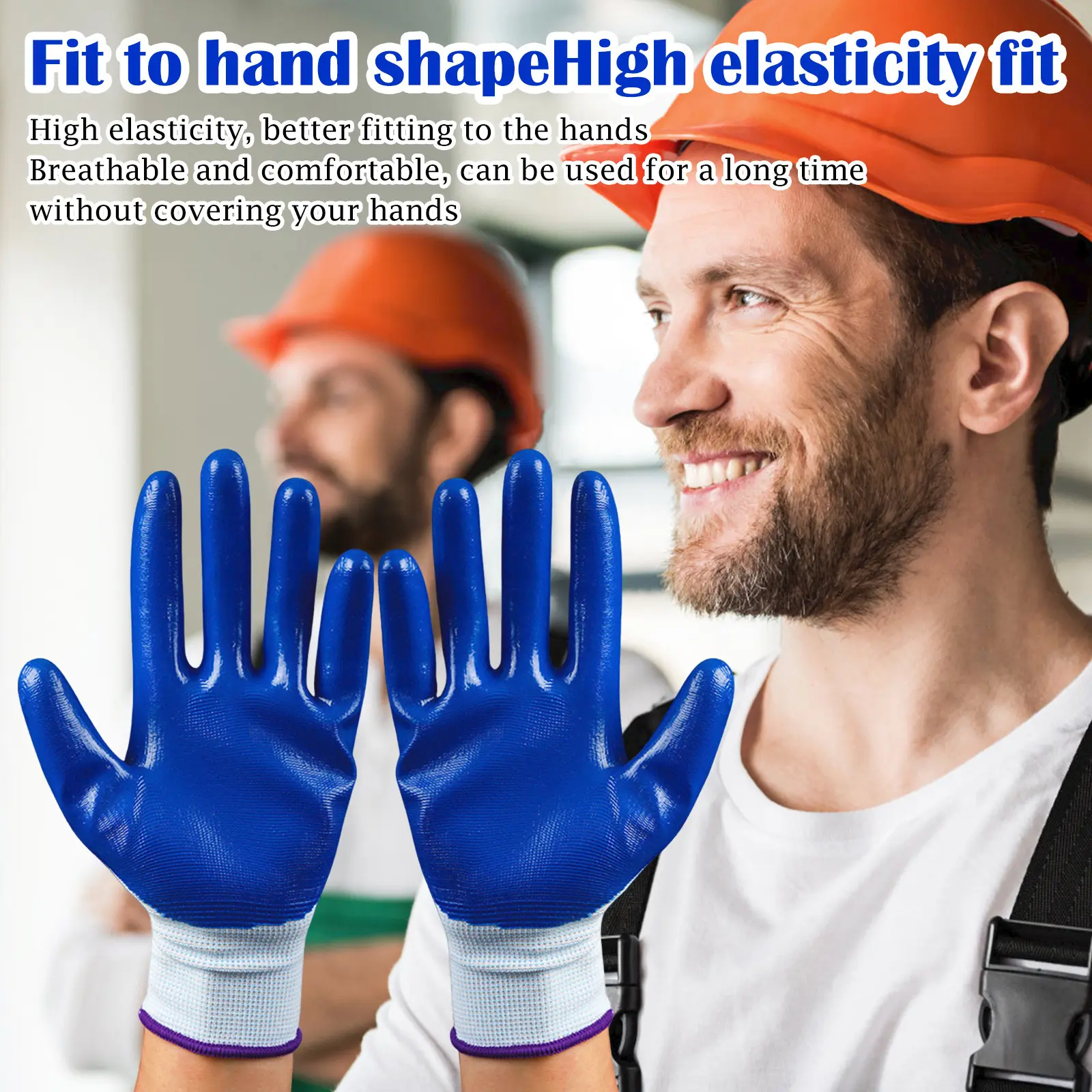 1-20Pairs Non-slip Wear-resistant Breathable Nitrile Gloves Industrial Labor Building Construction Safety Non-slip Work Gloves