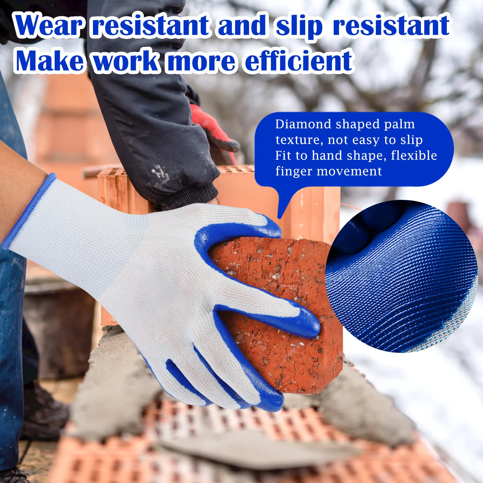 1-20Pairs Non-slip Wear-resistant Breathable Nitrile Gloves Industrial Labor Building Construction Safety Non-slip Work Gloves