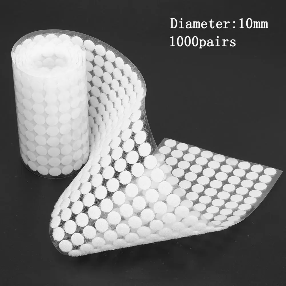 250 Pairs Self Adhesive Fastener Tape Dots 10mm Disc Adhesive Strong Glue Magic Sticker Round Coins Hook Loop