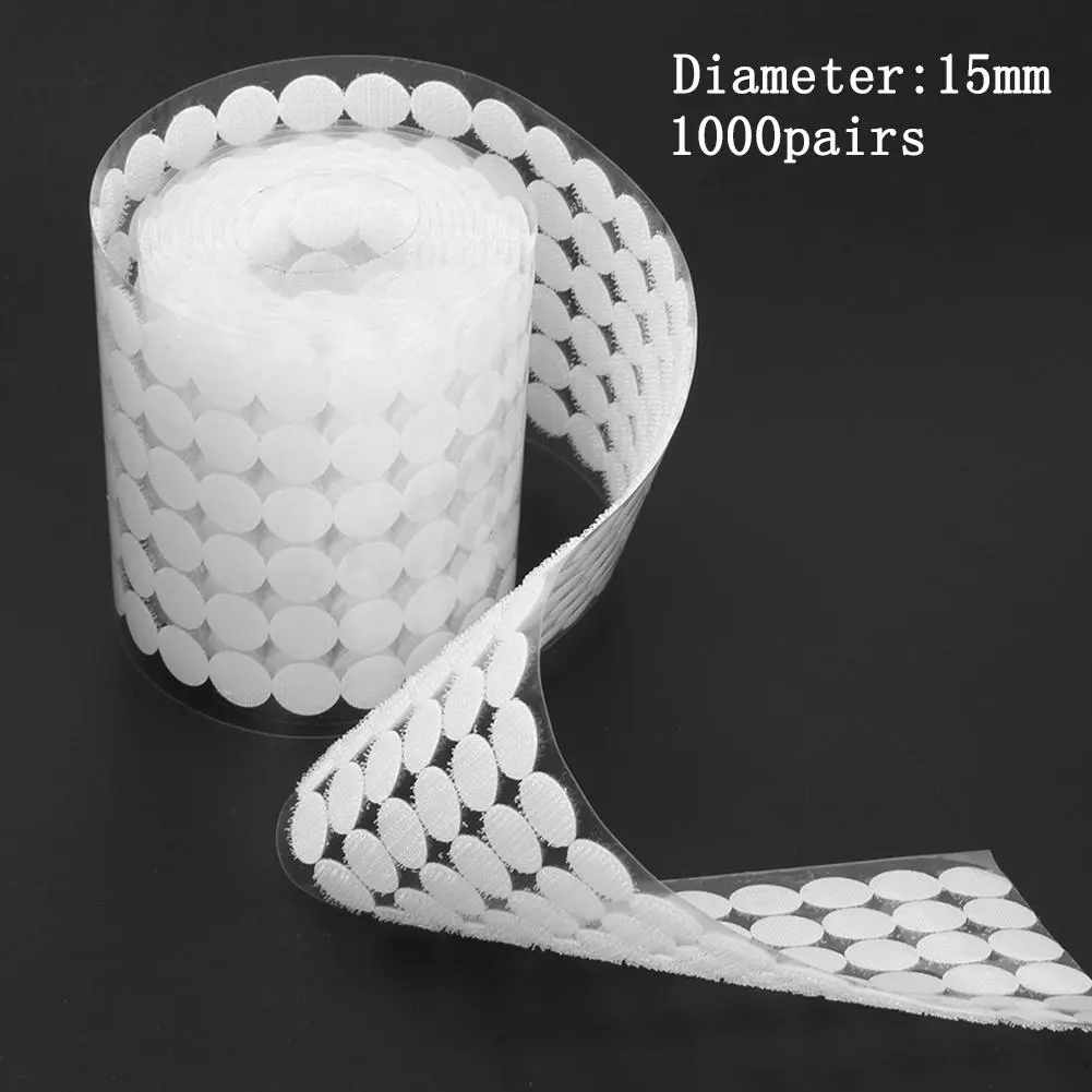 250 Pairs Self Adhesive Fastener Tape Dots 10mm Disc Adhesive Strong Glue Magic Sticker Round Coins Hook Loop