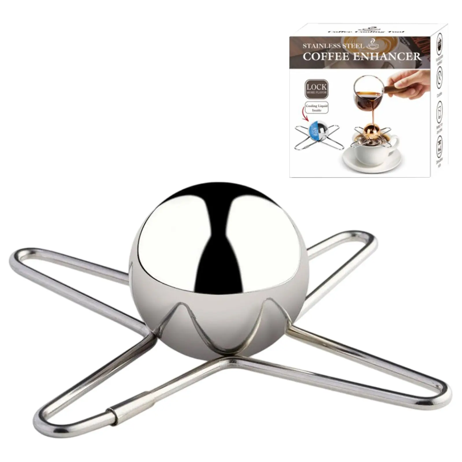 Stainless Steel Espresso Coffee Ice Cube Ball Whiskey Chilling Stone With Holder Reusable Cooling Coffee Tool