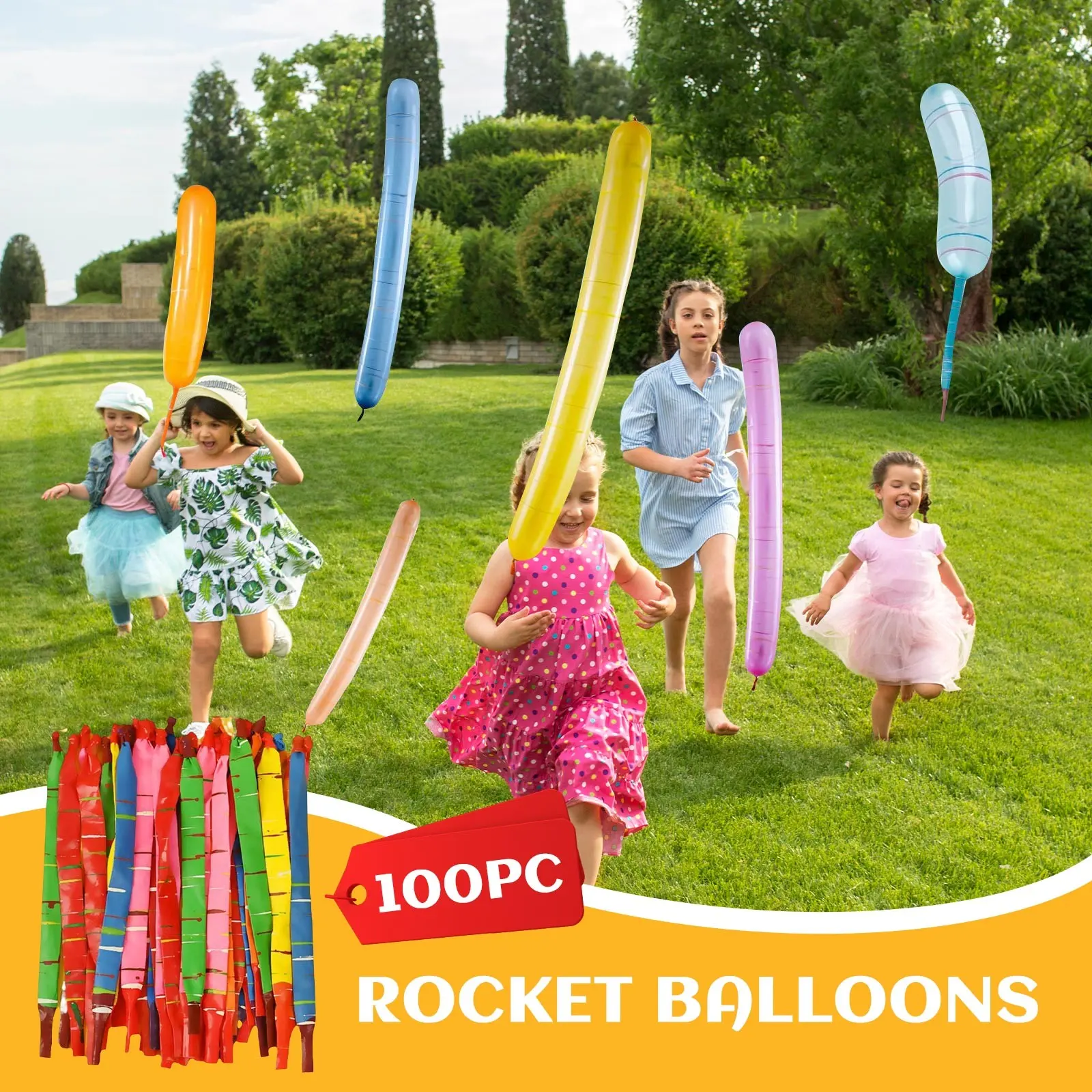 100pcs Mixed Color Long Latex Rocket Balloon Flying Squeaking Children Birthday Party Decoration Latex Balloons Classic Toys