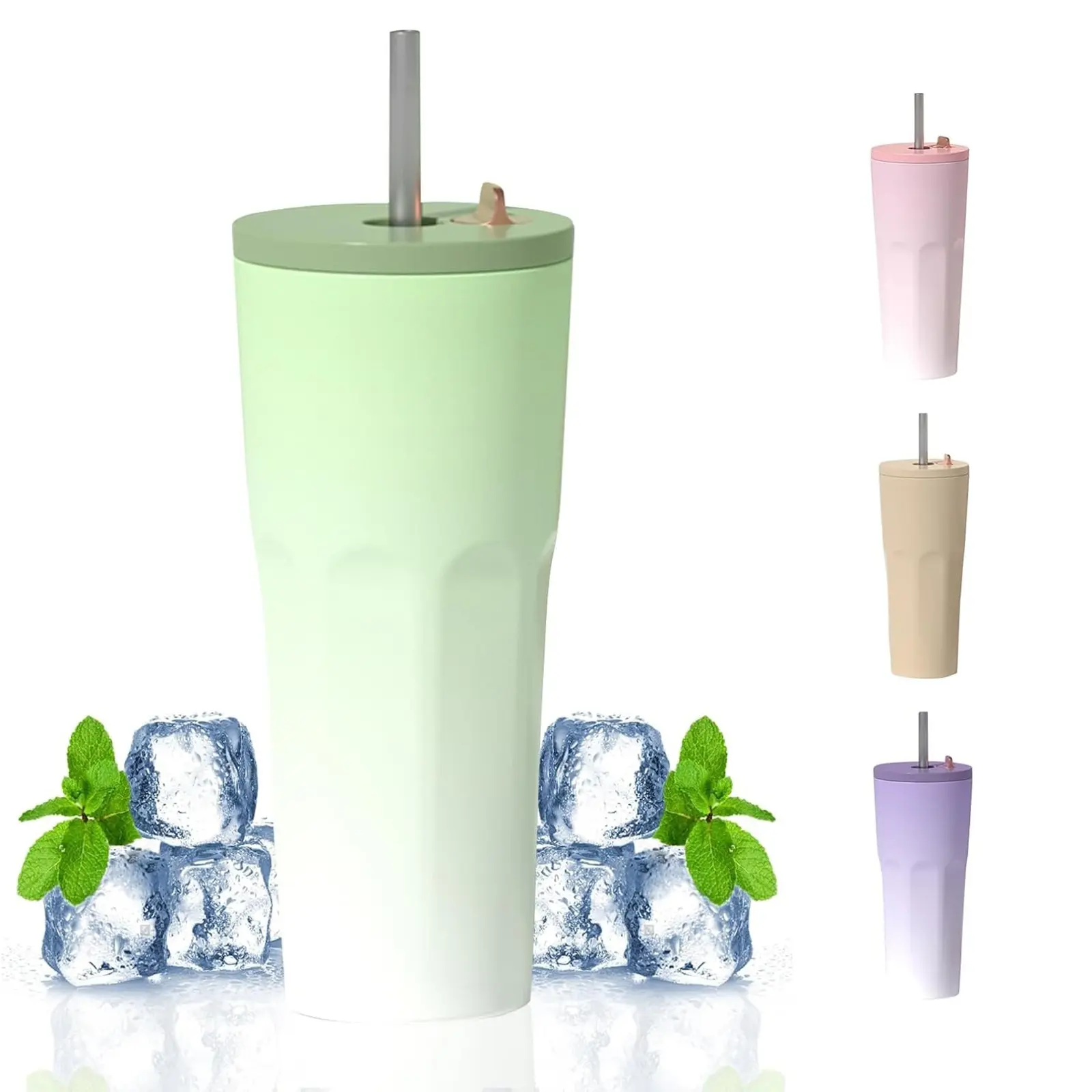 Vacuum Gradient Insulated Cup 700ml Stainless Steel Gradient Colorful Coffee Cup With Straw with Large Capacity Portable Cup