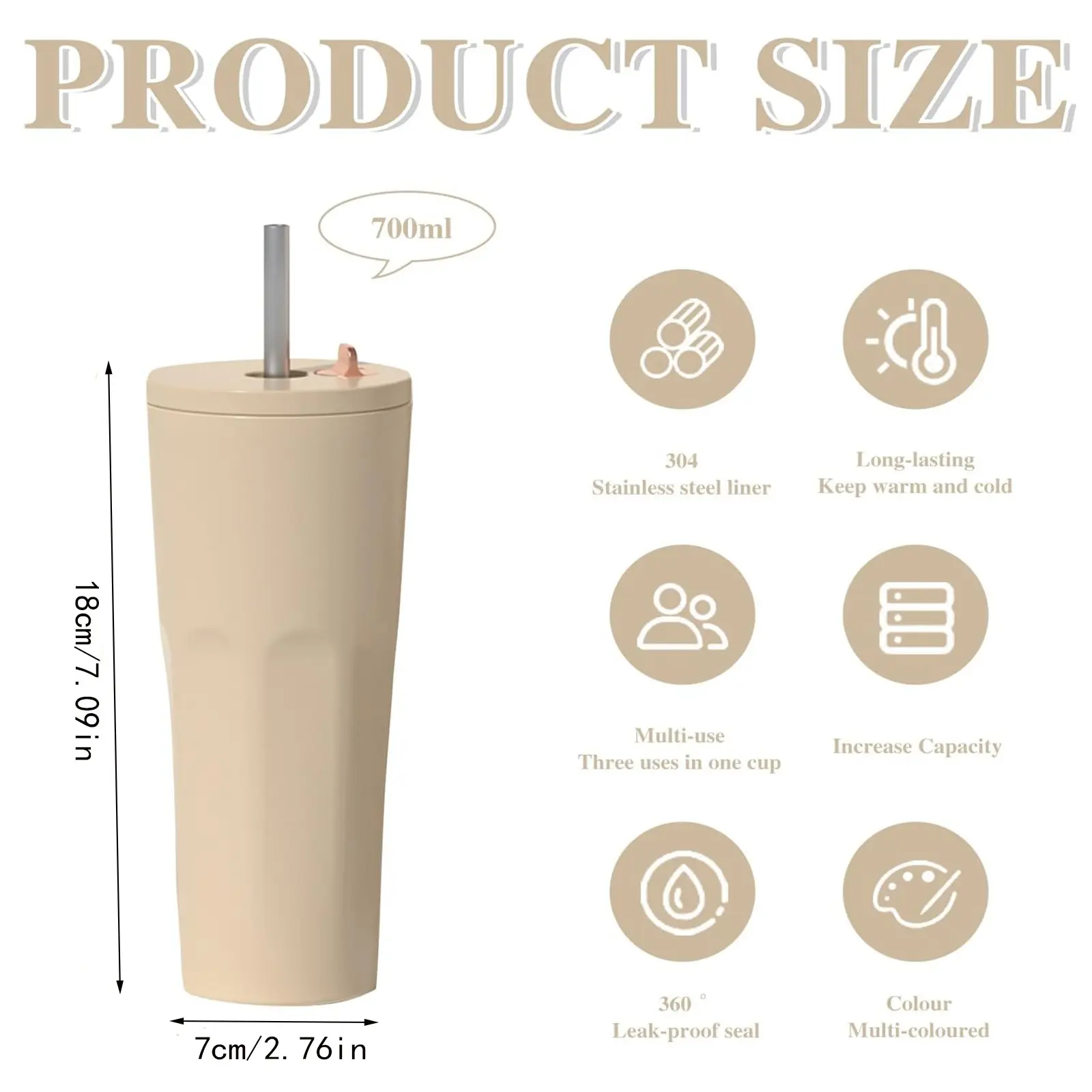 Vacuum Gradient Insulated Cup 700ml Stainless Steel Gradient Colorful Coffee Cup With Straw with Large Capacity Portable Cup