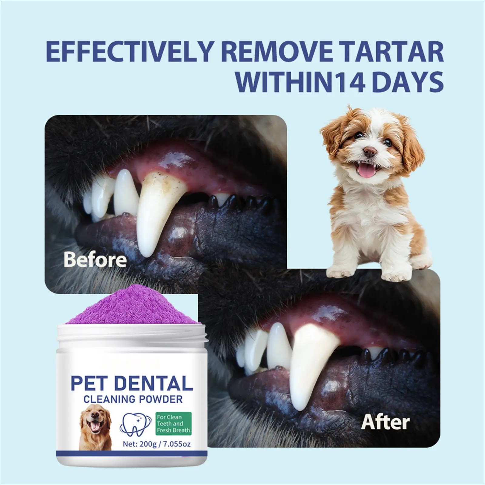 Dog Teeth Cleaning Powder 200g Natural Plant Extract Teeth Cleaning Powder Teeth Stone Cleaner Odorless Teeth Care Products