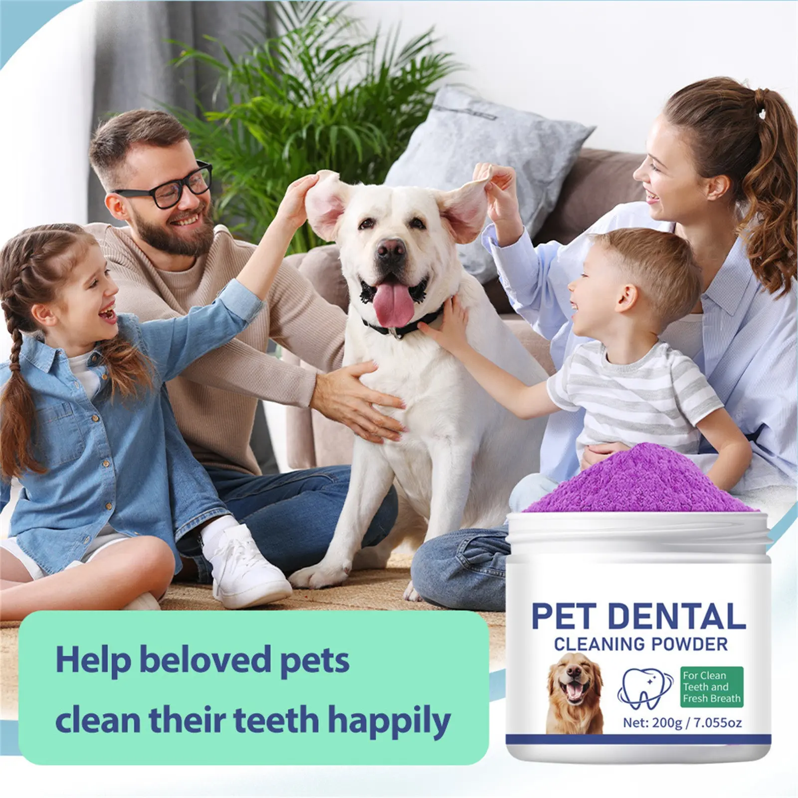 Dog Teeth Cleaning Powder 200g Natural Plant Extract Teeth Cleaning Powder Teeth Stone Cleaner Odorless Teeth Care Products