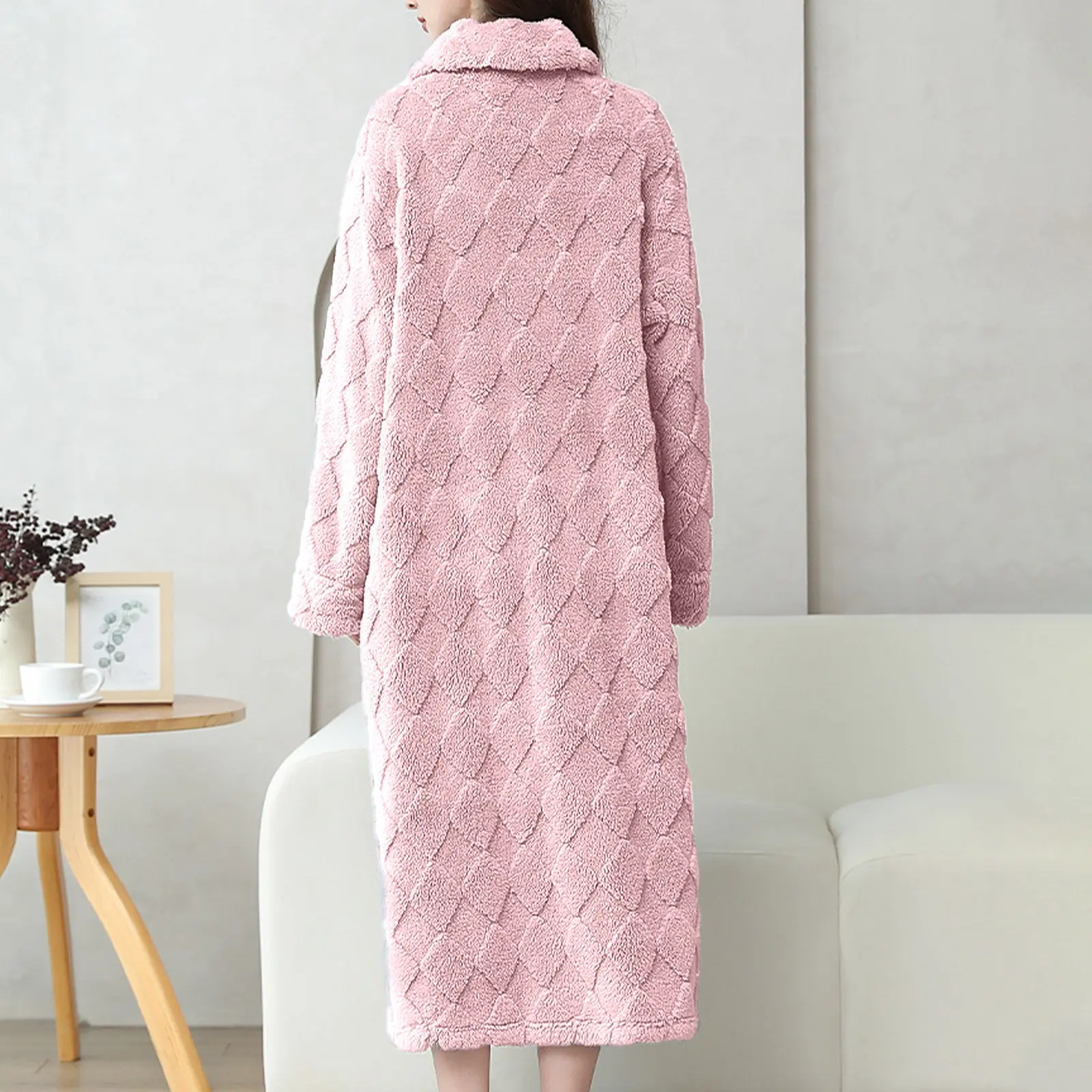 Women Robes Winter Plush Collar Shawl Bathrobe Home Clothes Long Sleeved Robe Coat Female Thick Coral Fleece Dressing Gown